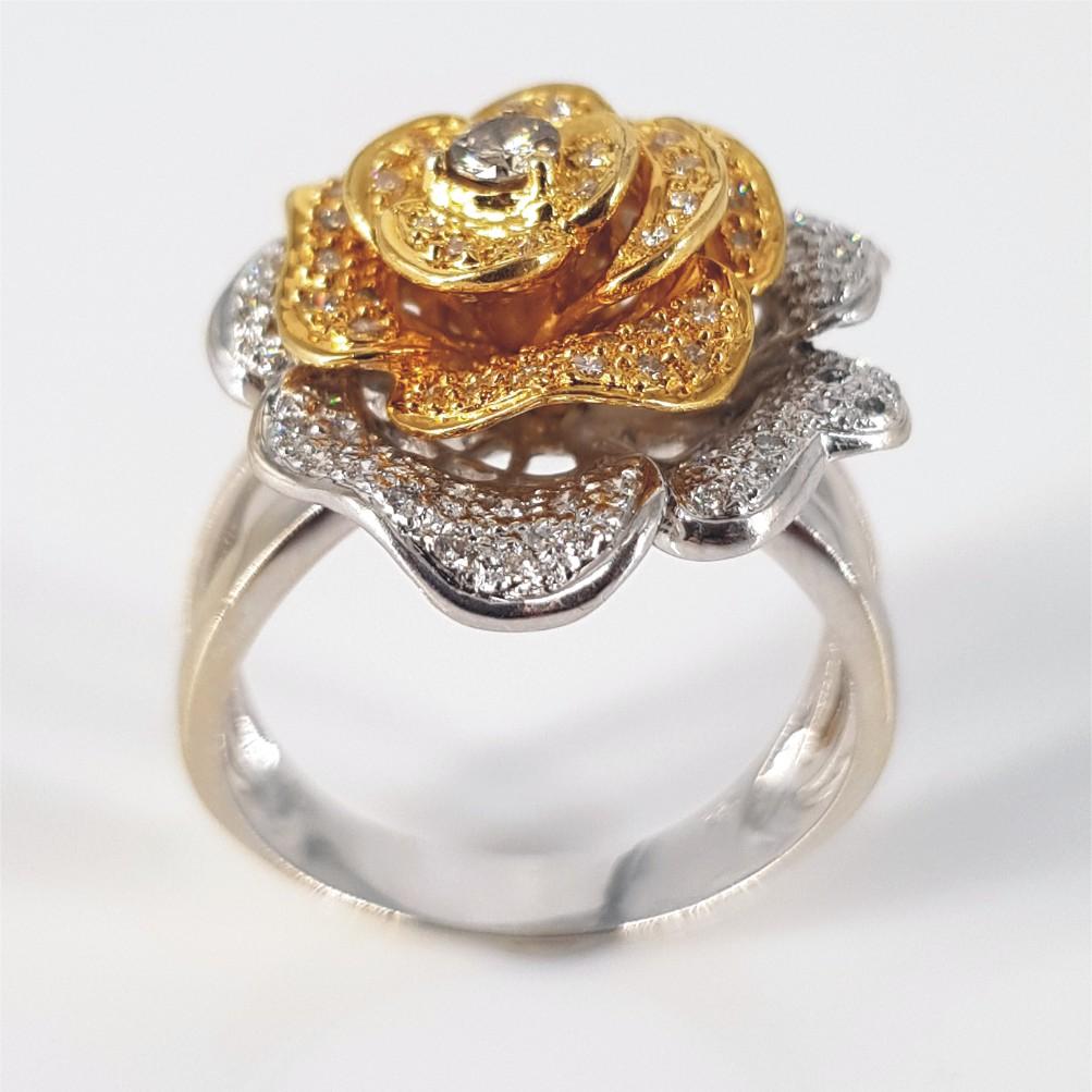 18ct Yellow & White Gold Diamond Rose Ring 1