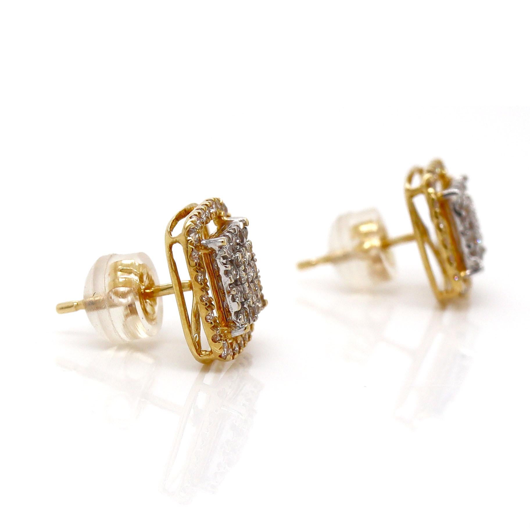 Taglio rotondo Orecchini con diamanti in oro giallo e bianco 18CT in vendita