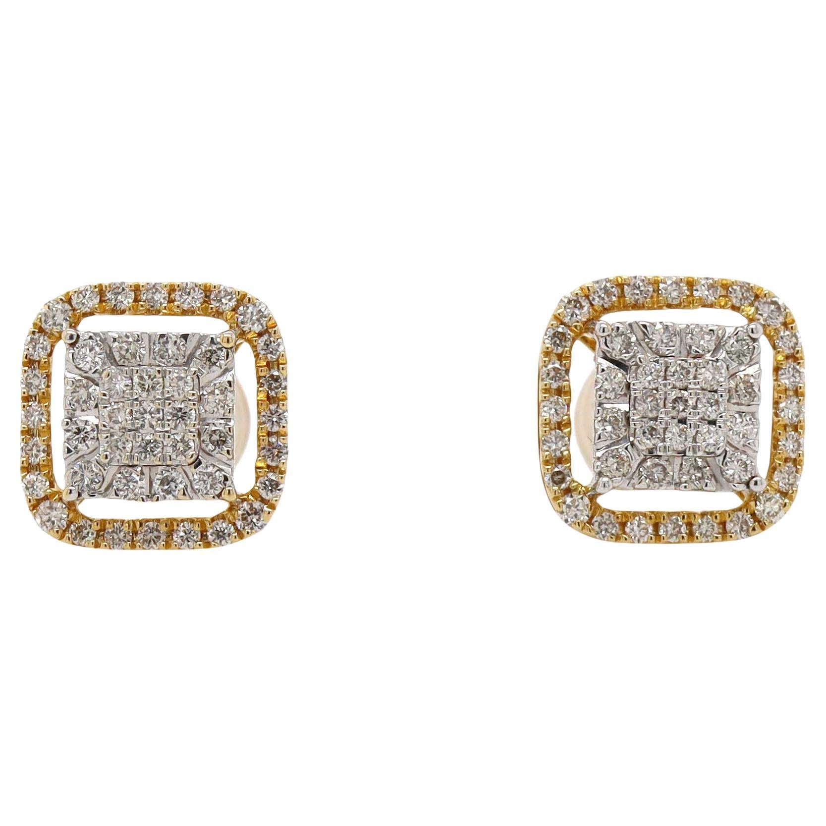 18CT Yellow & White Gold Diamond Stud Earrings