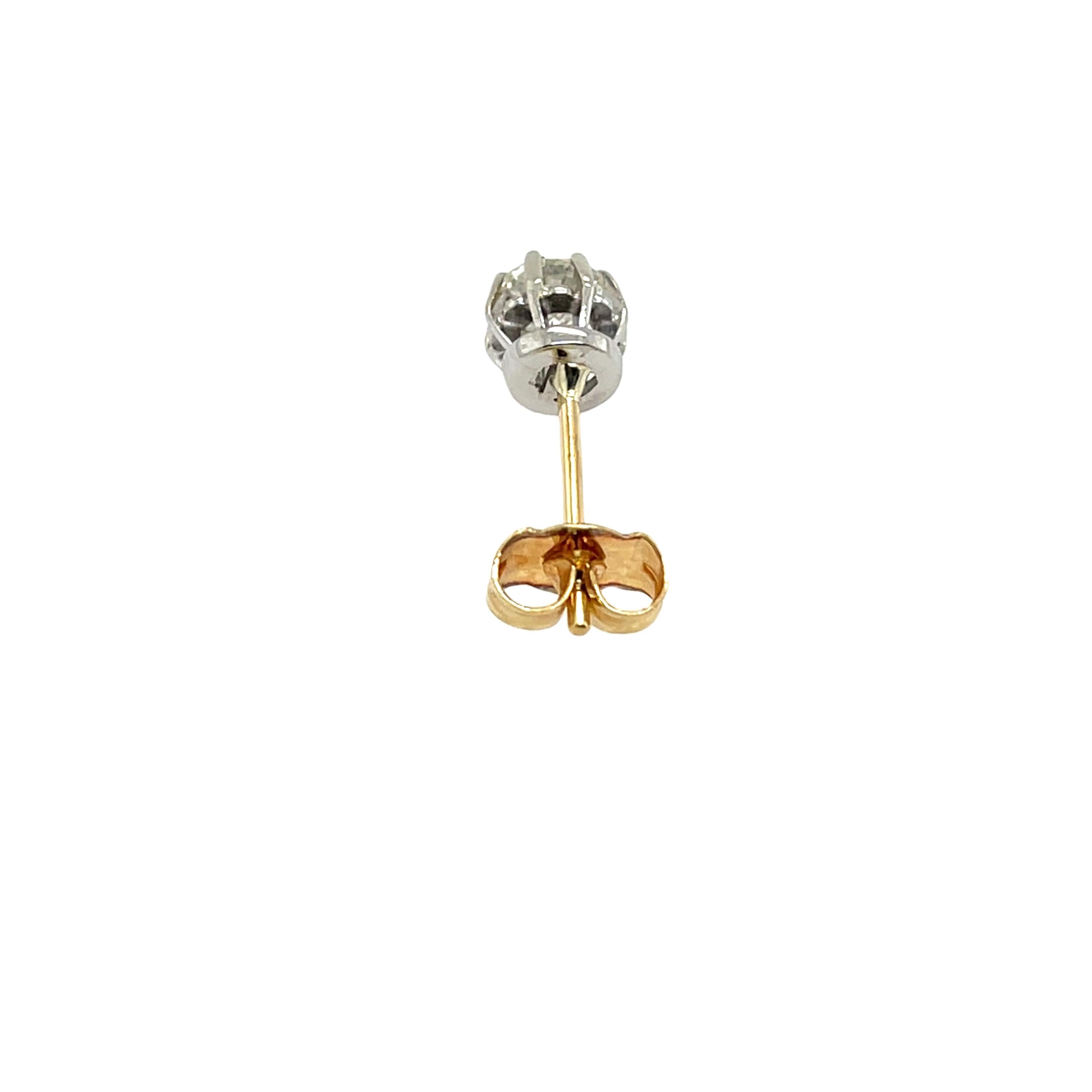 Taglio rotondo Orecchino singolo con diamante in oro giallo e bianco 18 ct. in vendita