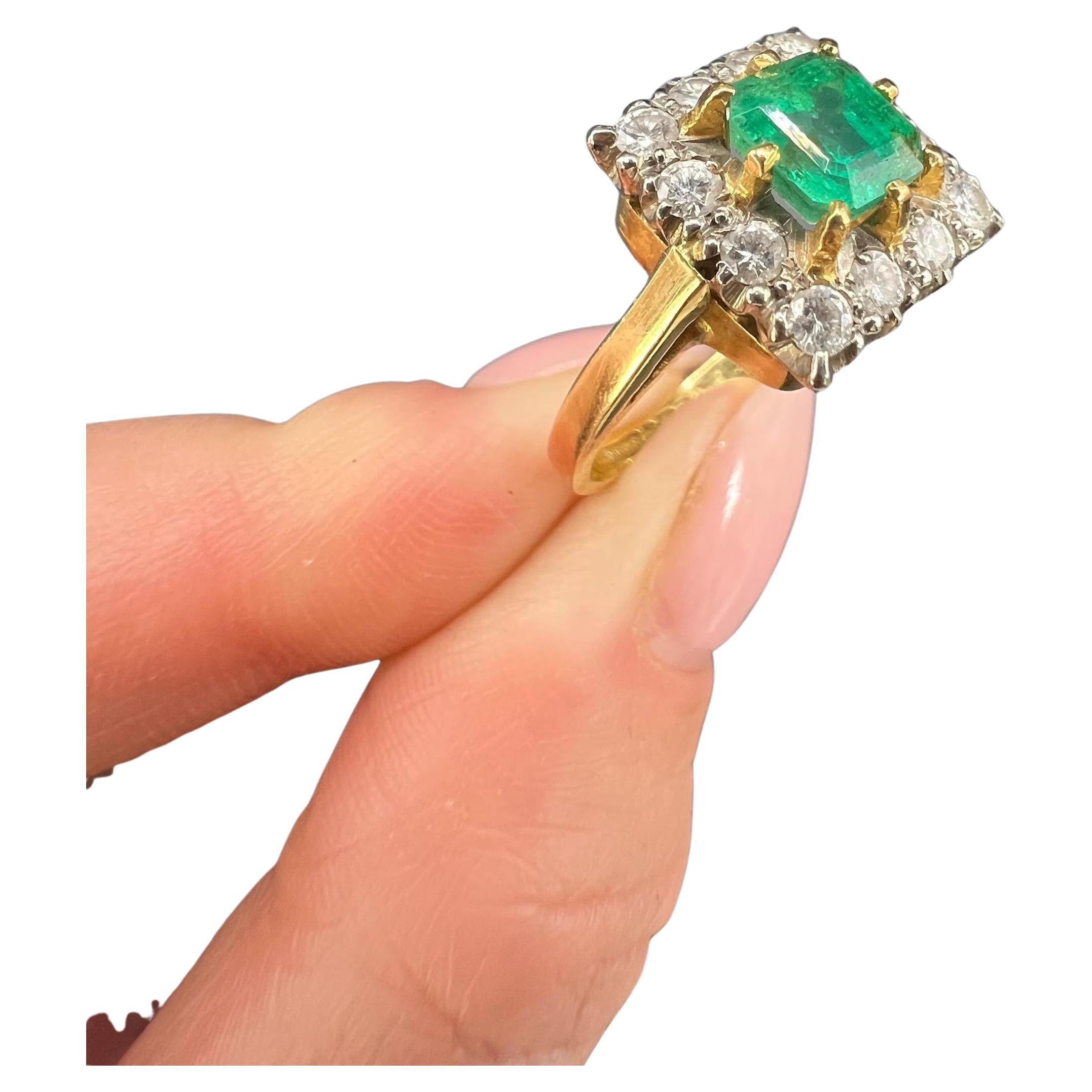 18ct Gold, Emerald and Diamond Square Cluster Ring, Hallmarked Birmingham 1967