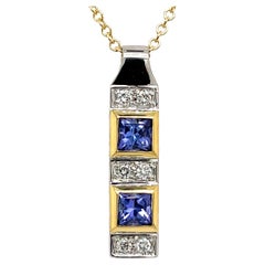 18ct Yellow & White Gold Pendant Set With 0.30ct of Diamonds, and 2 Tanzanites