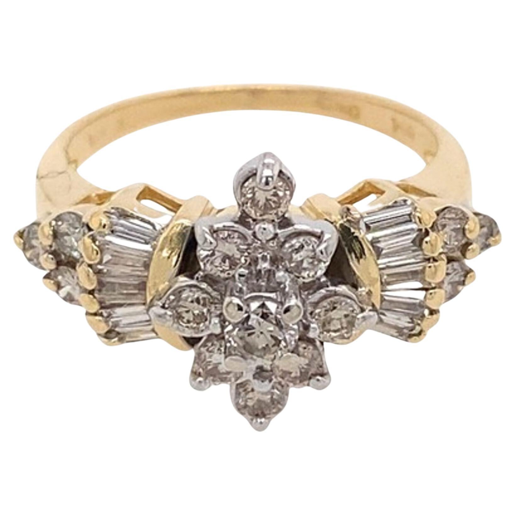 18ct Yellow & White Gold Ring with 1.0ct of Natural Baguette + Round Diamonds For Sale