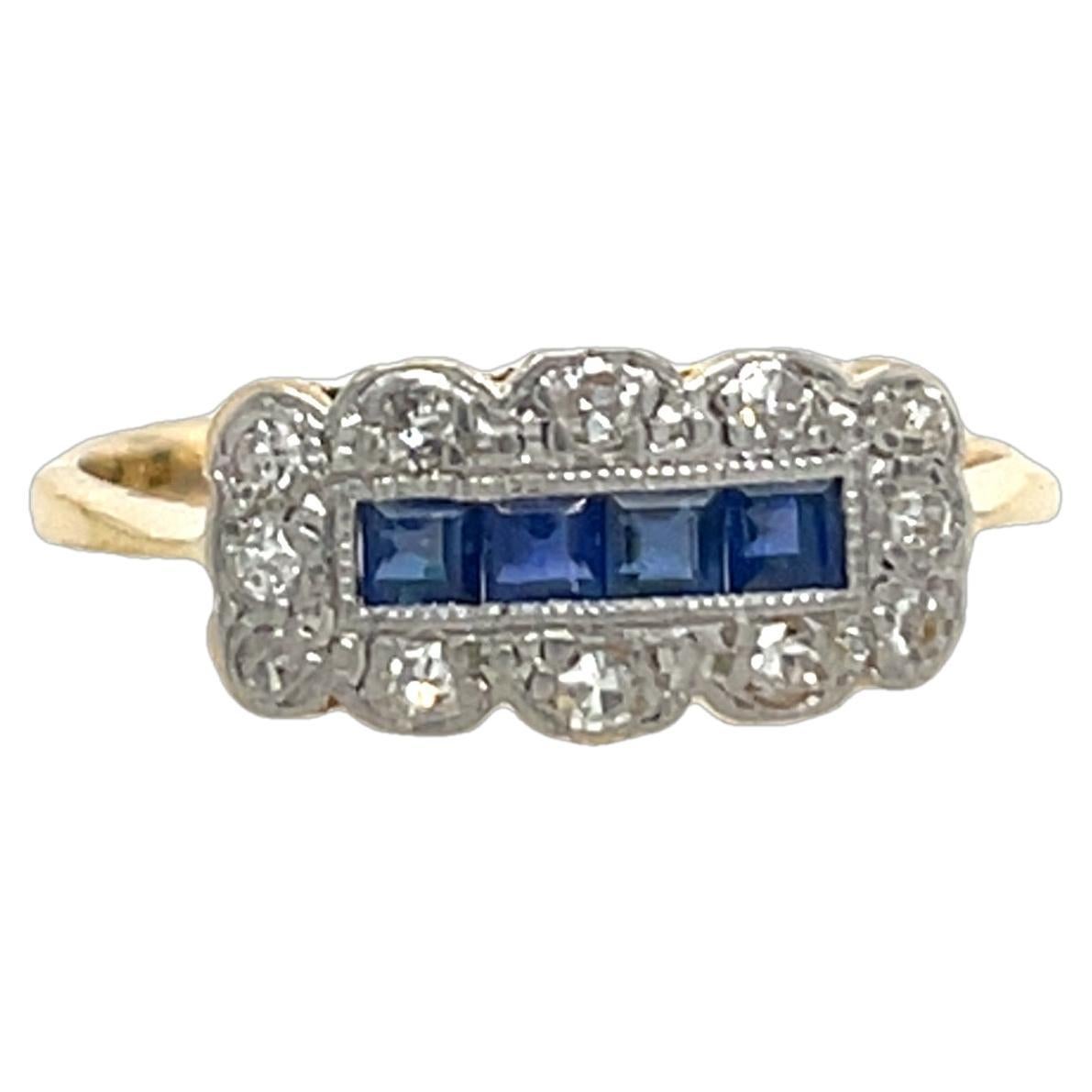 Anillo de Zafiro y Diamantes en Oro Amarillo y Blanco de 18 ct