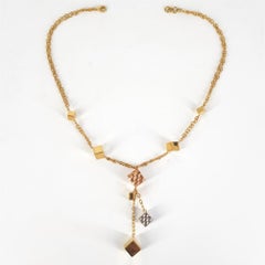 18ct Yellow, White & Rose Gold Cube Necklace