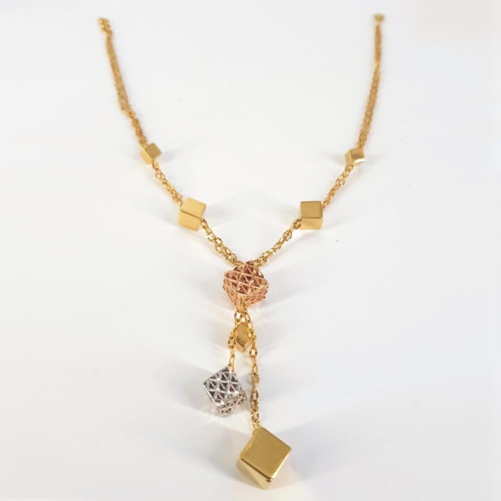 Würfel-Halskette aus 18 Karat Gelb-, Weiß- und Roségold (Moderne) im Angebot