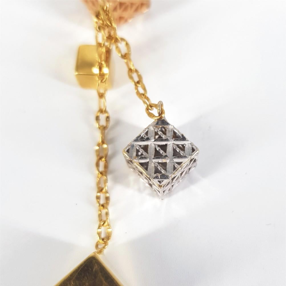 Modern 18ct Yellow, White & Rose Gold Cube Necklace  For Sale