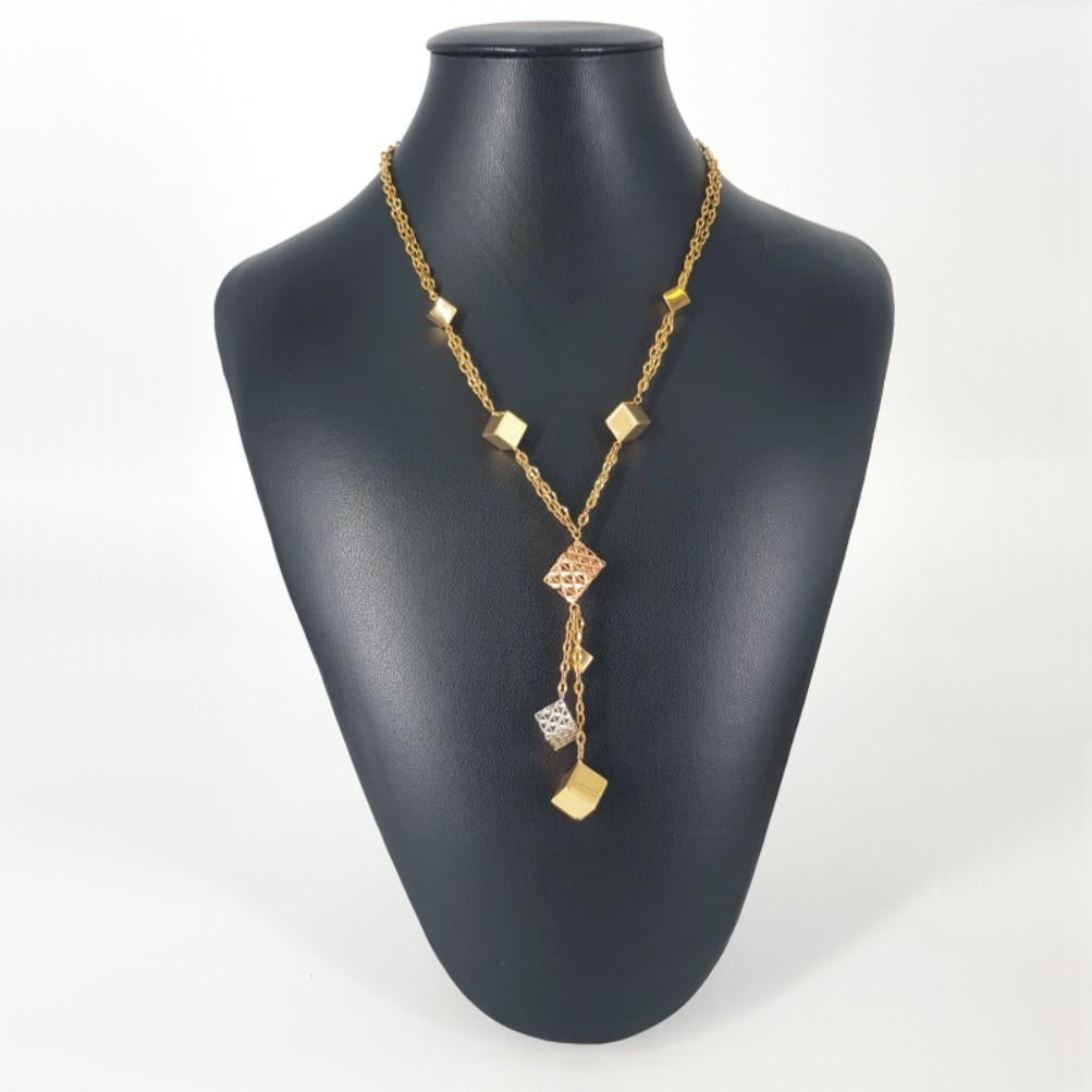 18ct Yellow, White & Rose Gold Cube Necklace  For Sale 1