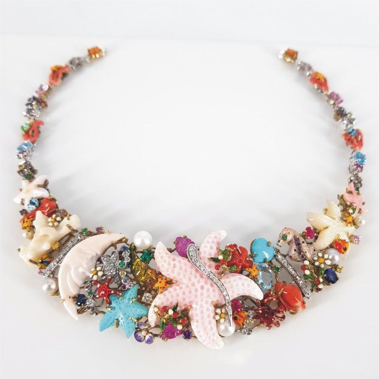 18ct Yellow White & Rose Gold Santagostino Caribbean Reef Necklace In Excellent Condition For Sale In Cape Town, ZA