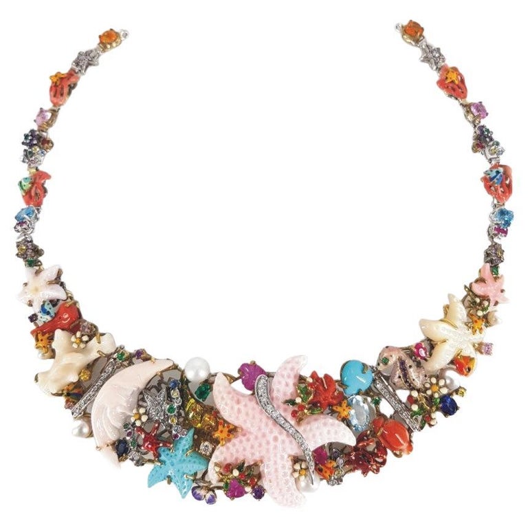 18ct Yellow White & Rose Gold Santagostino Caribbean Reef Necklace For Sale