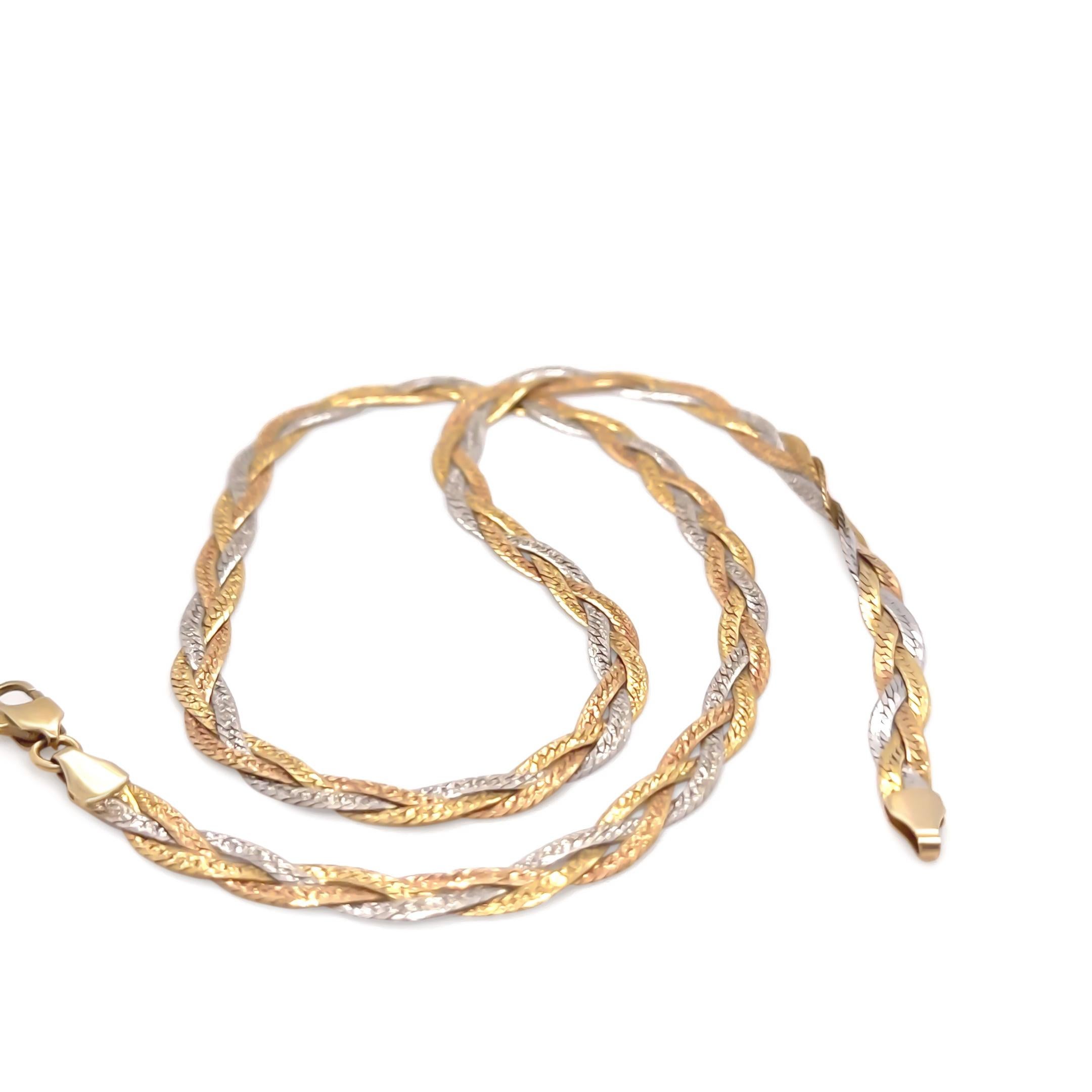 18ct Yellow, White & Rose Gold Triple Herringbone Necklace 11.1g In Excellent Condition In SYDNEY, NSW