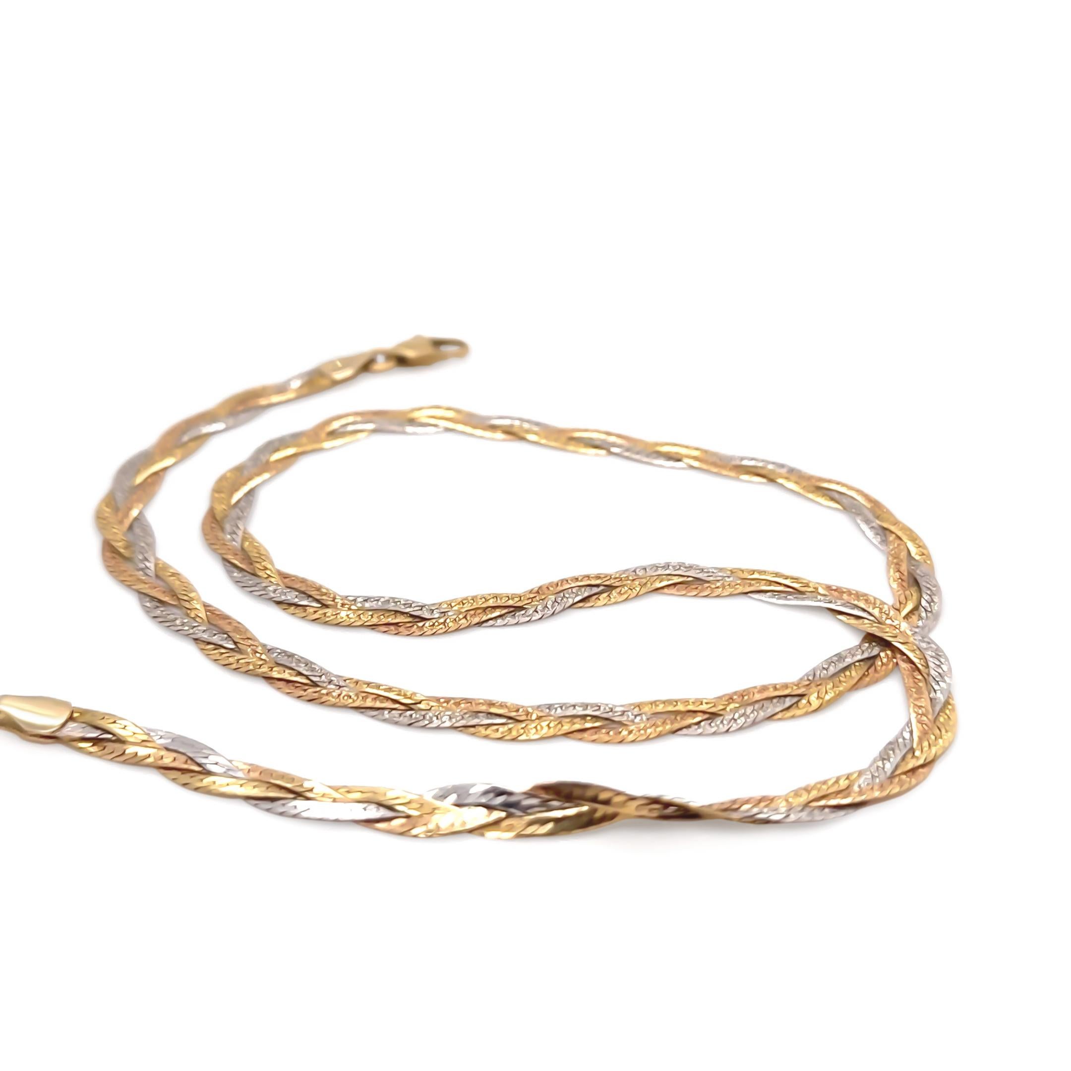 Women's 18ct Yellow, White & Rose Gold Triple Herringbone Necklace 11.1g