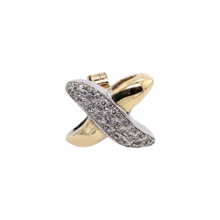 Boucles d'oreilles « Kiss » avec un seul diamant jaune et blanc 18 carats et 0,11 carat de diamants en vente
