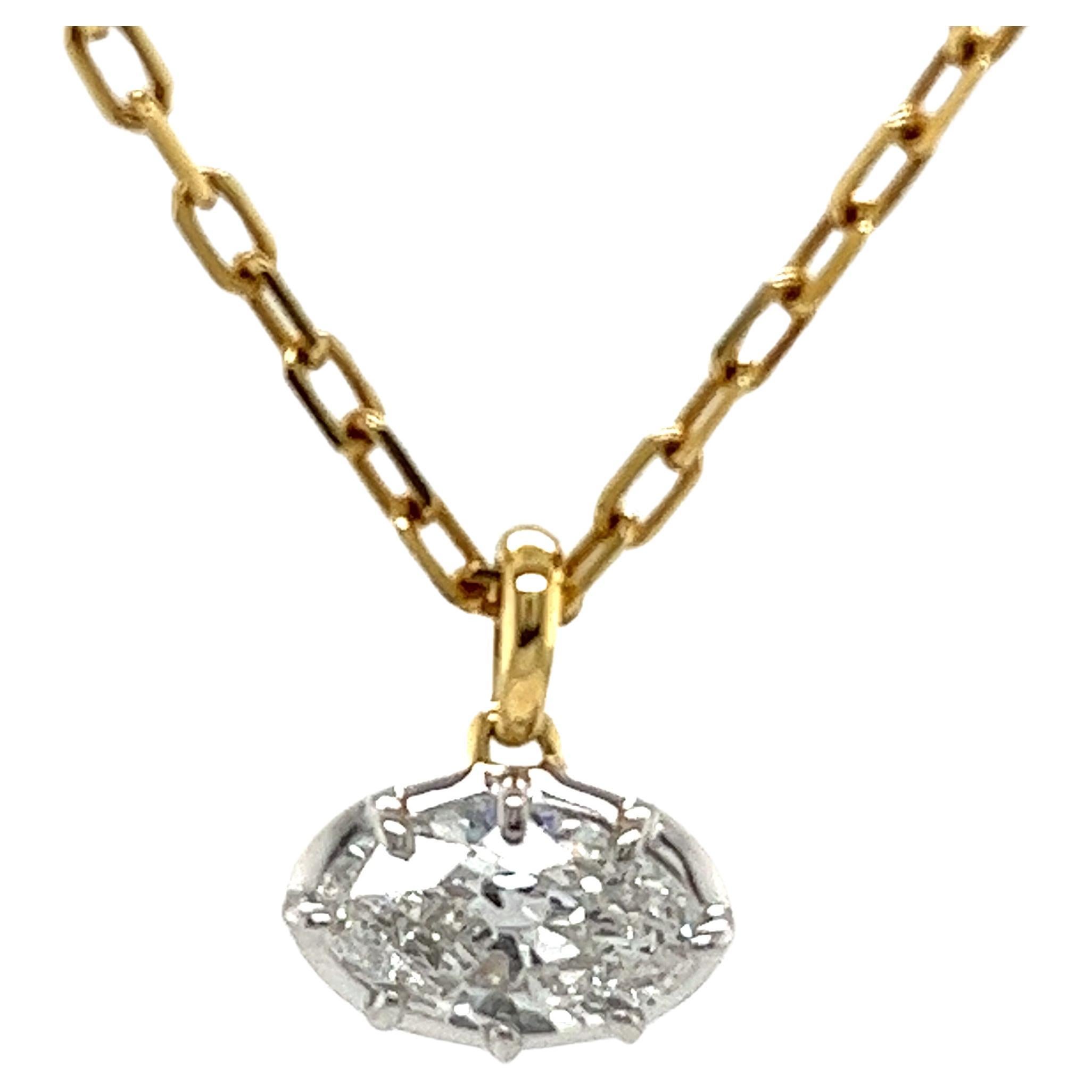 18ct Yellow&White Gold Diamond Pendant Set With 1.02ct F/SI1 Oval Cut Diamond