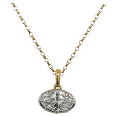 18ct Yellow&White Gold Diamond Pendant Set With 1.02ct F/SI1 Oval Cut Diamond