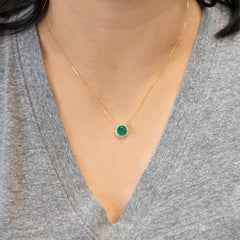 Collier en émeraudes de Zambie de 1,8 carat rehaussé de diamants naturels : or massif 14 carats, 8 mm