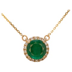 Collier en émeraudes de Zambie de 1,8 carat rehaussé de diamants naturels : or massif 14 carats, 8 mm