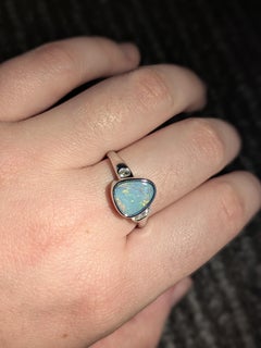 1.8cts Boulder Opal Ring with Earth Mined Diamonds Accents: Solid 14k White Gold