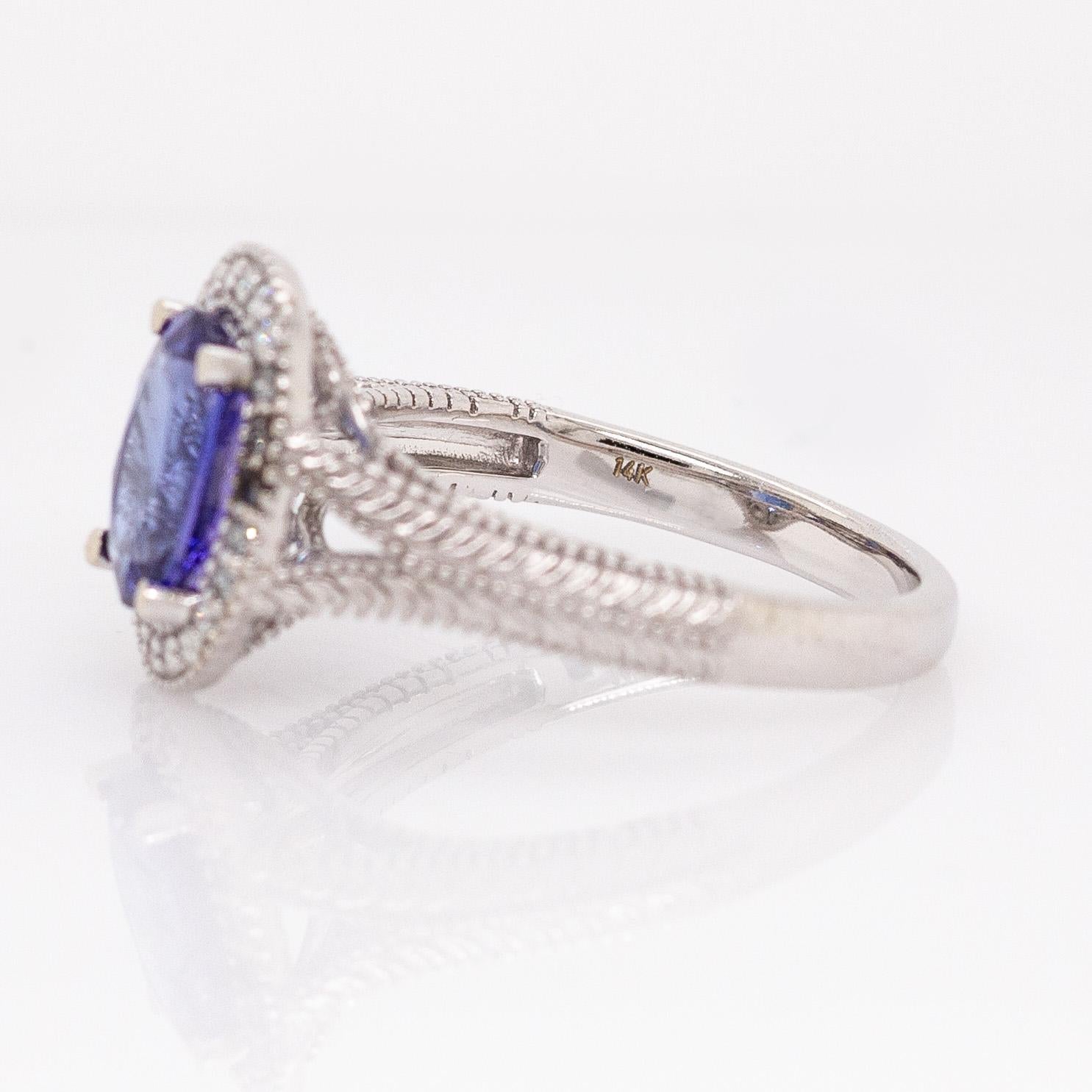 Anello con tanzanite da 1,8 carati e diamanti naturali: oro massiccio 14k, ovale 9x7mm in vendita 1