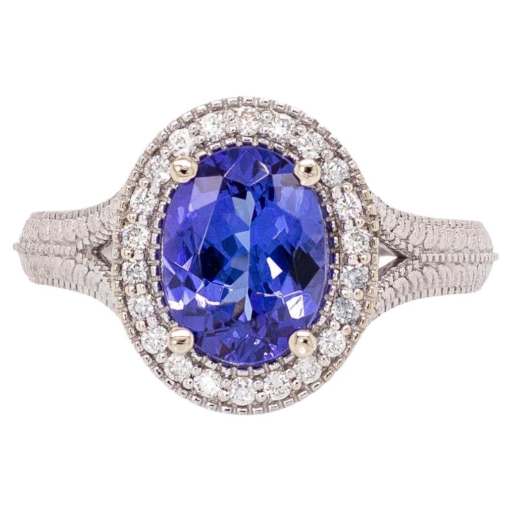 Anello con tanzanite da 1,8 carati e diamanti naturali: oro massiccio 14k, ovale 9x7mm in vendita