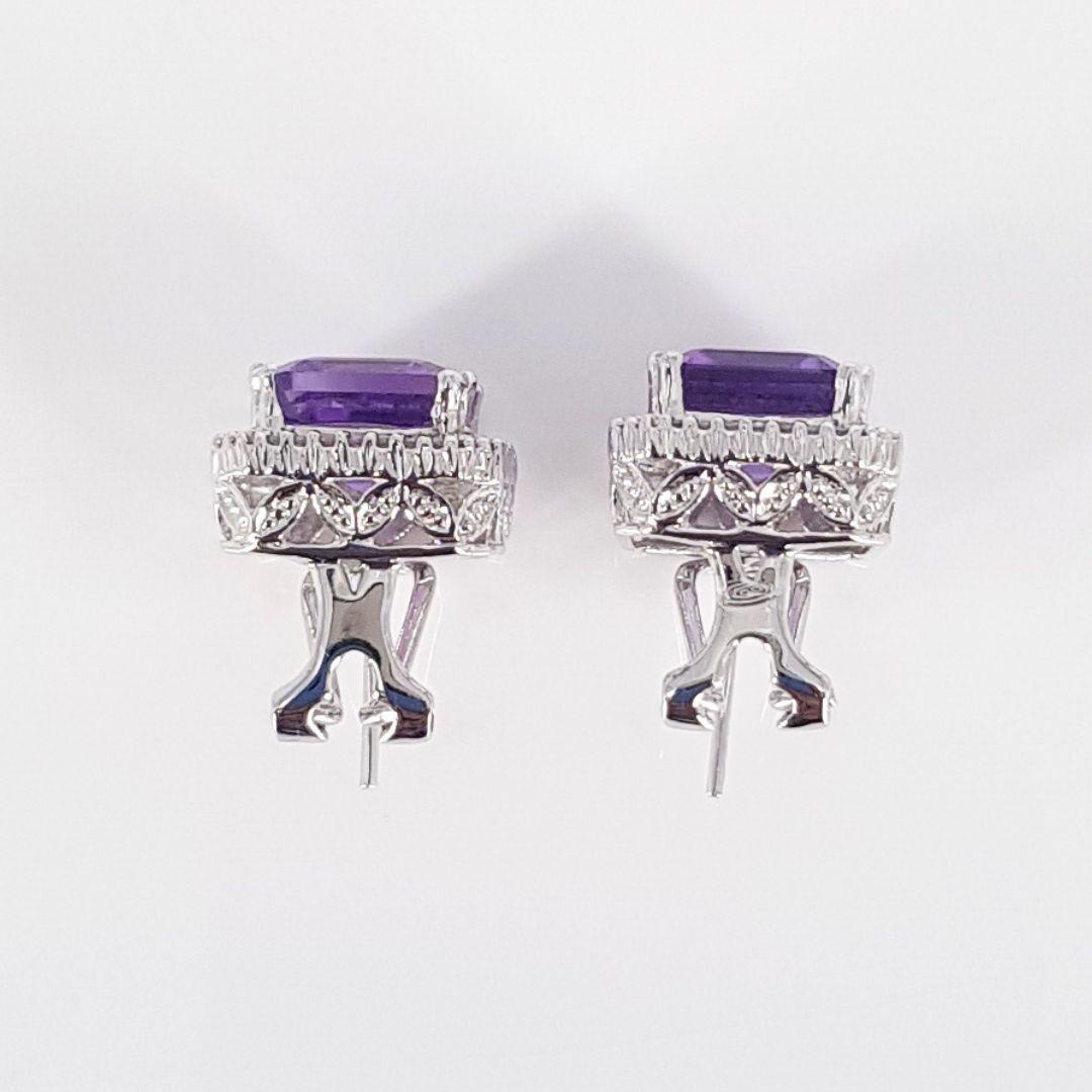 Women's or Men's 18cty White Gold Diamond and Amethyst Studs For Sale