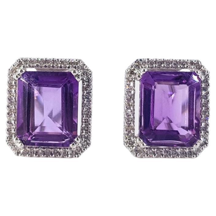 18cty White Gold Diamond and Amethyst Studs For Sale