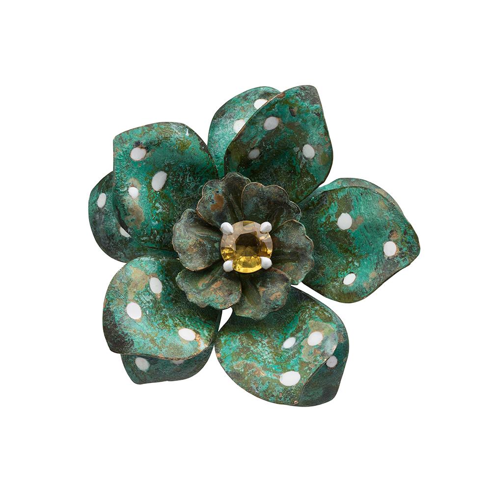 18ct yellow gold, verdigris brass, rhodium, enamel and yellow sapphire ring
Hallmarked
One-of-a-kind
Fits any ring size.

If Shakespeare's Queen Titania wore jewellery, this would be firmly on her finger. As the name suggests, this one-of-a-king