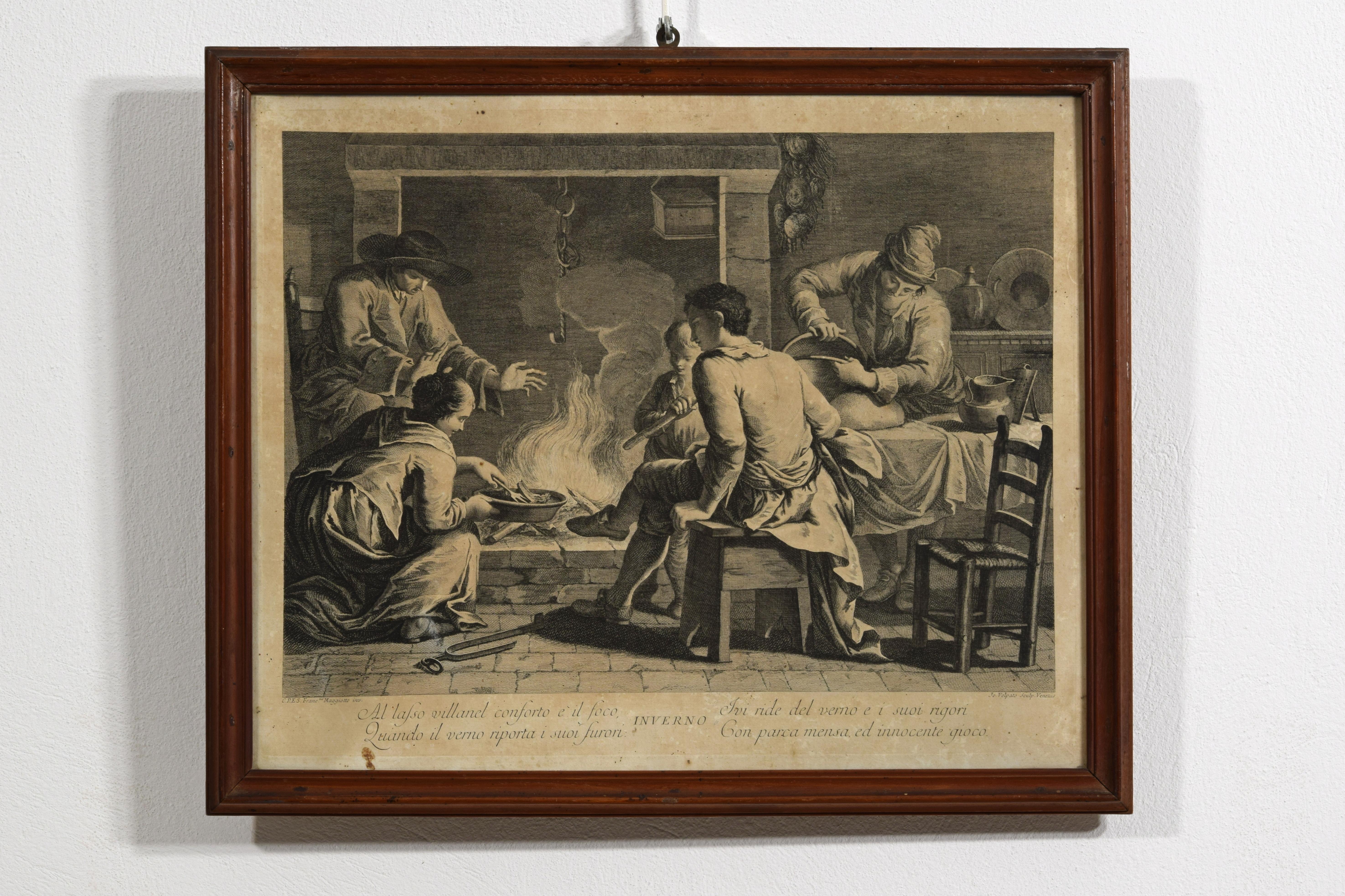 18h Century, Four Italian Etching Allegory of the Four Seasons For Sale 4
