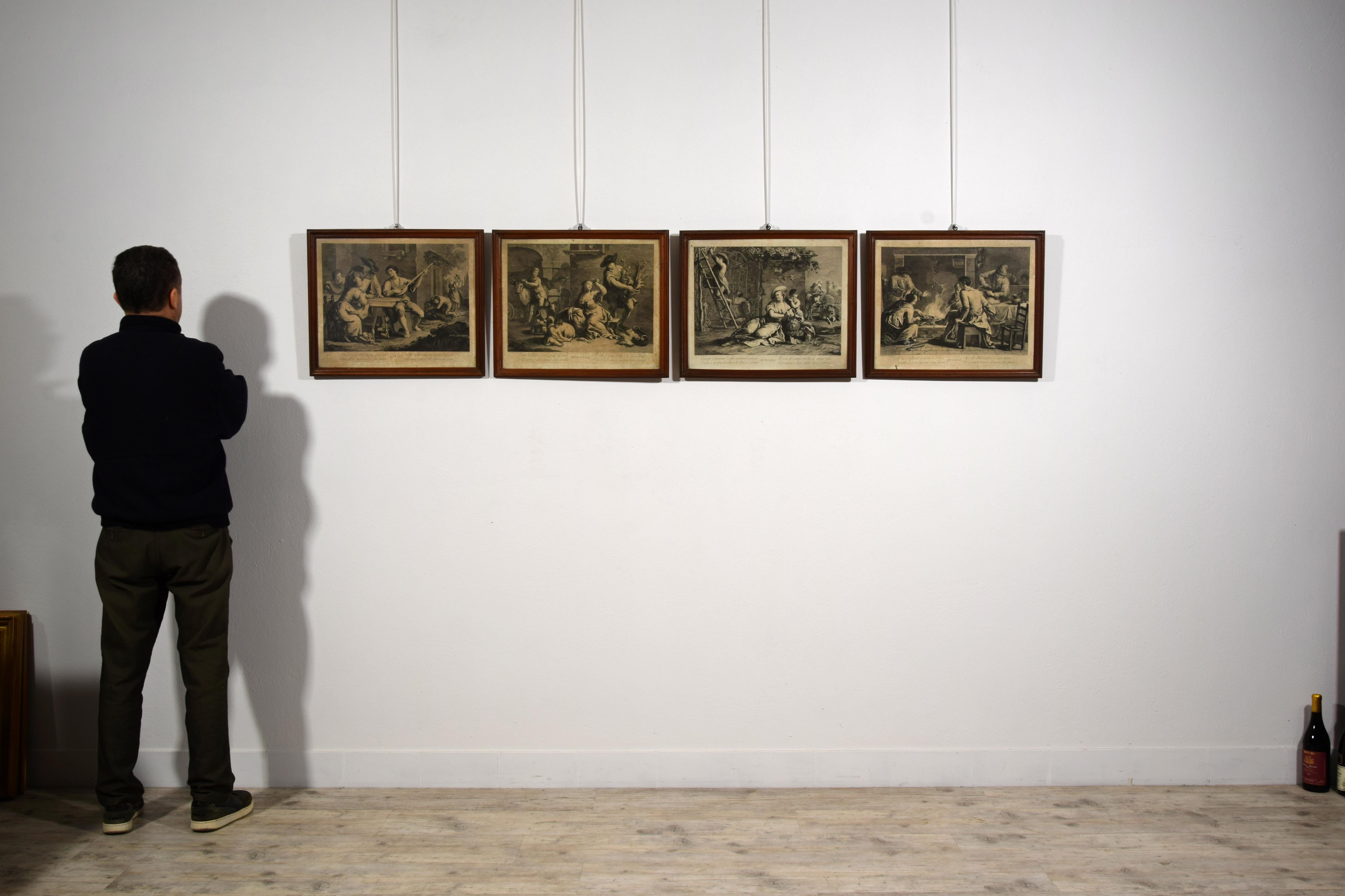 18h Century, Four Italian Etching Allegory of the Four Seasons For Sale 5