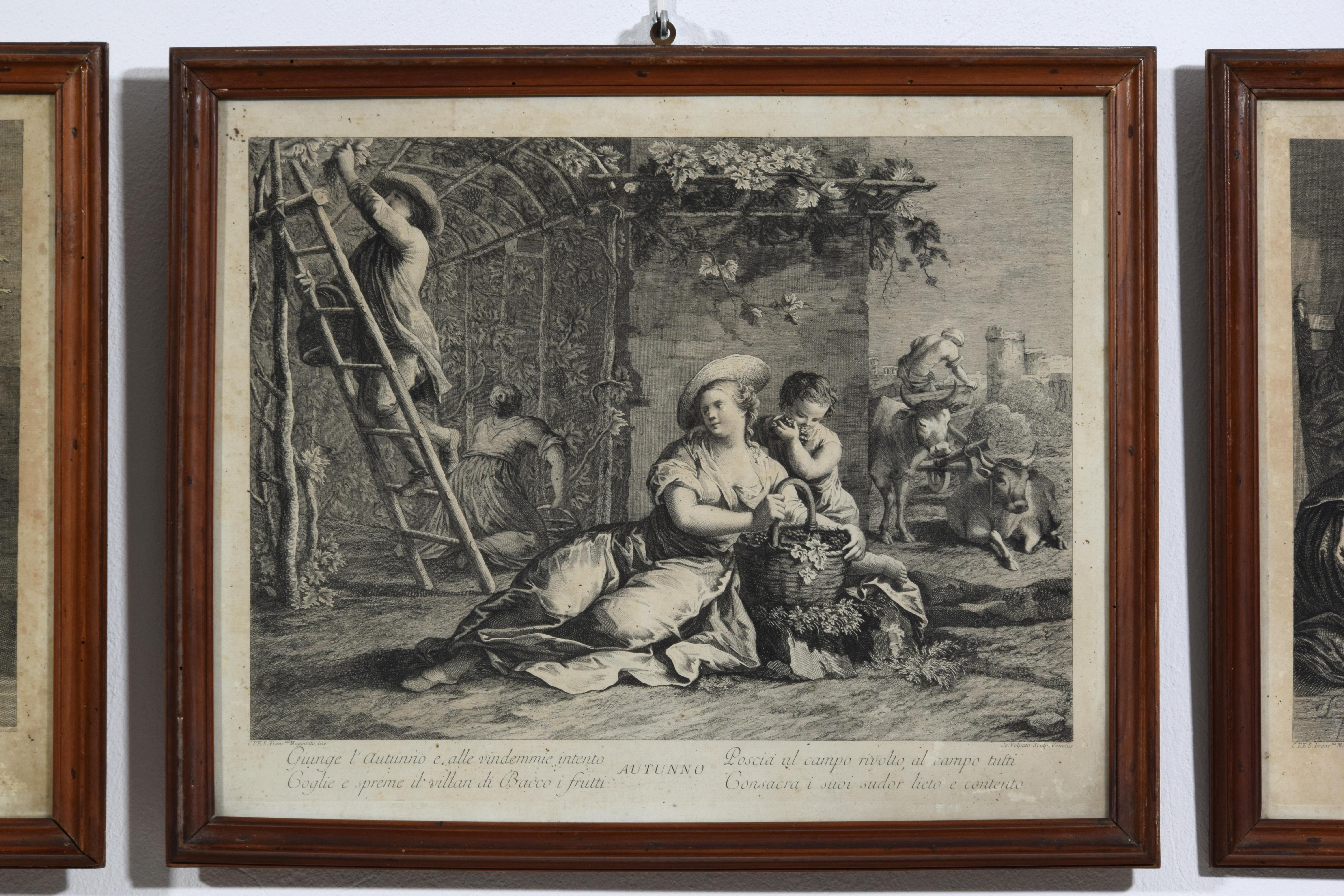 18h Century, Four Italian Etching Allegory of the Four Seasons For Sale 8