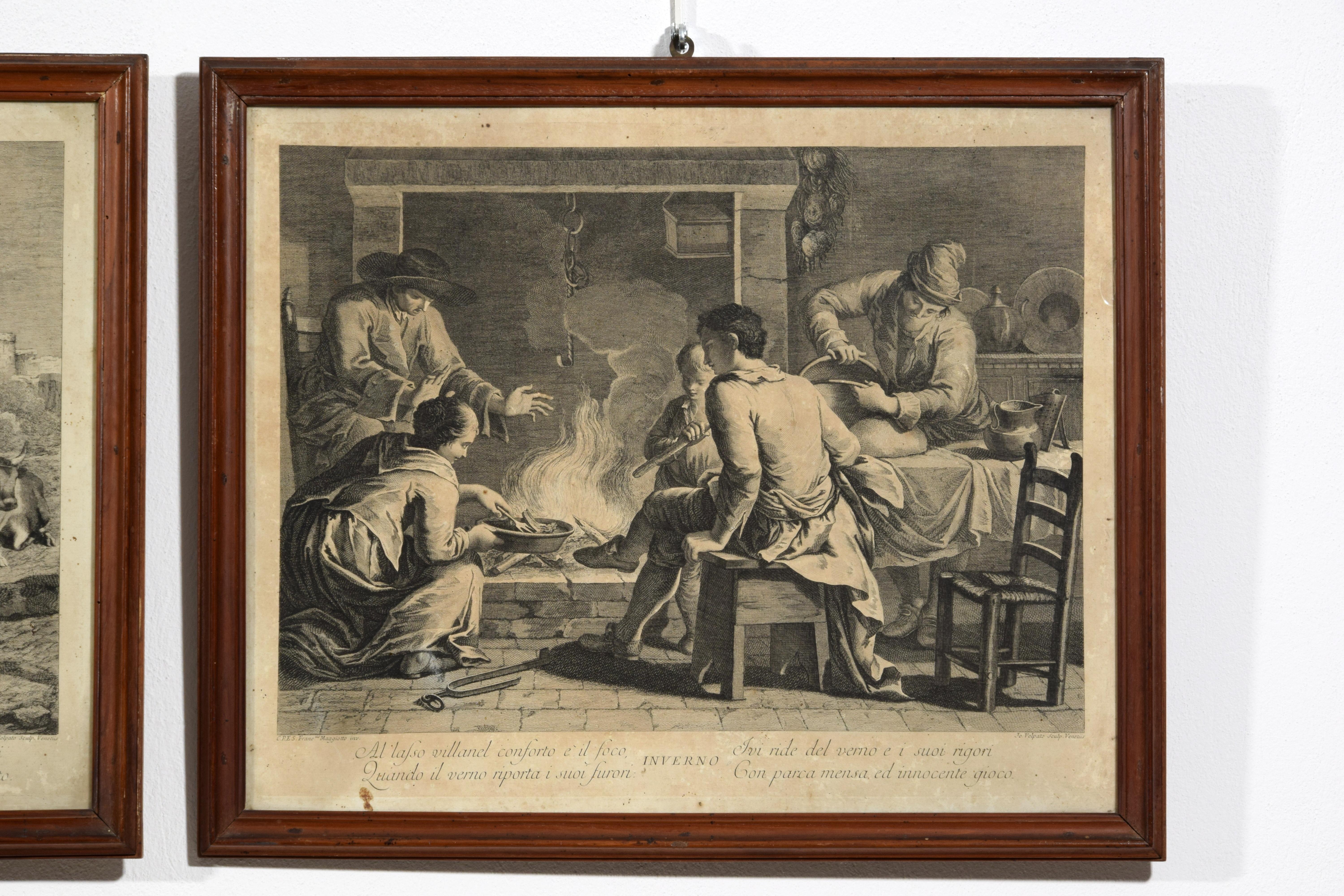 18h Century, Four Italian Etching Allegory of the Four Seasons For Sale 9