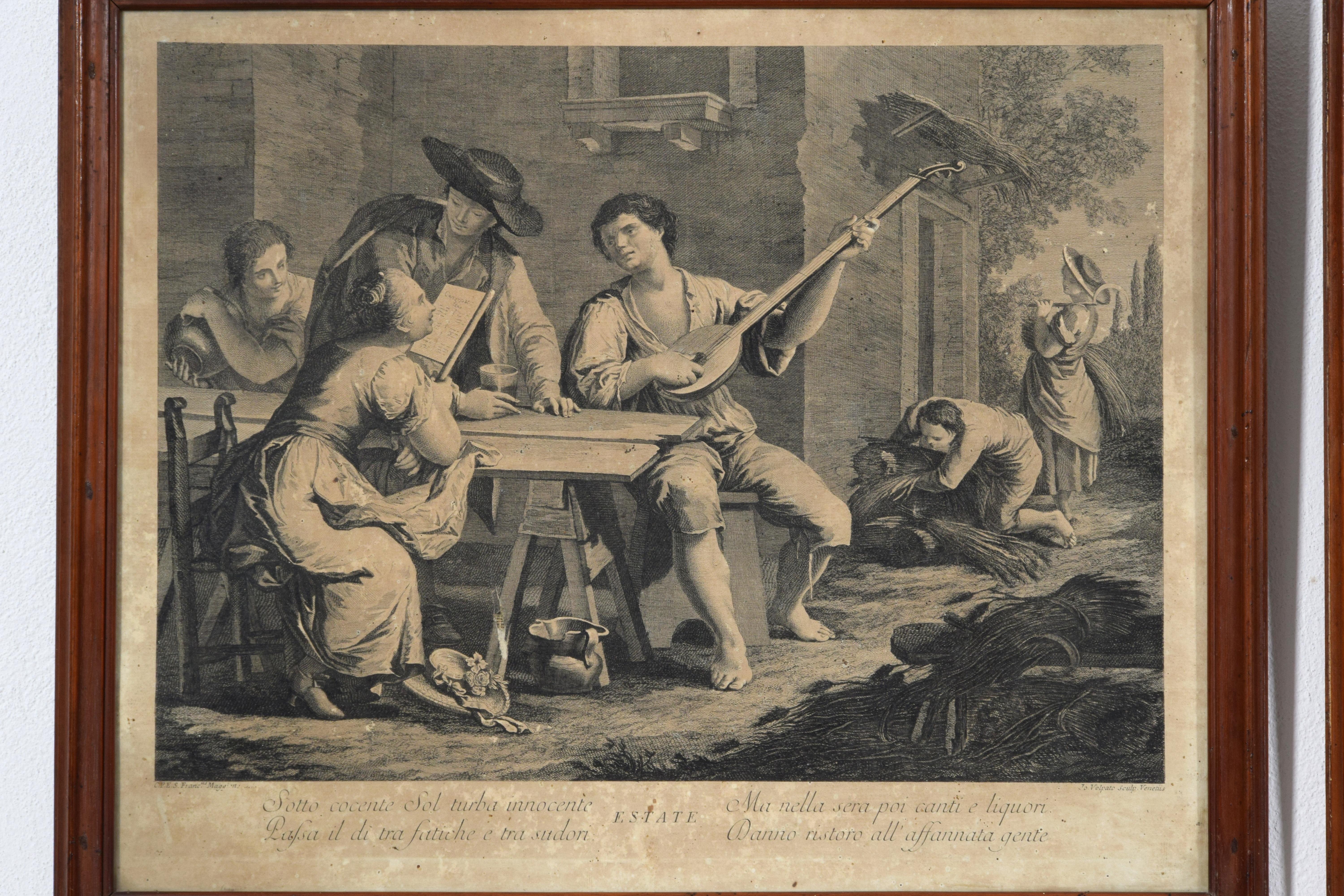 18h Century, Four Italian Etching Allegory of the Four Seasons For Sale 10