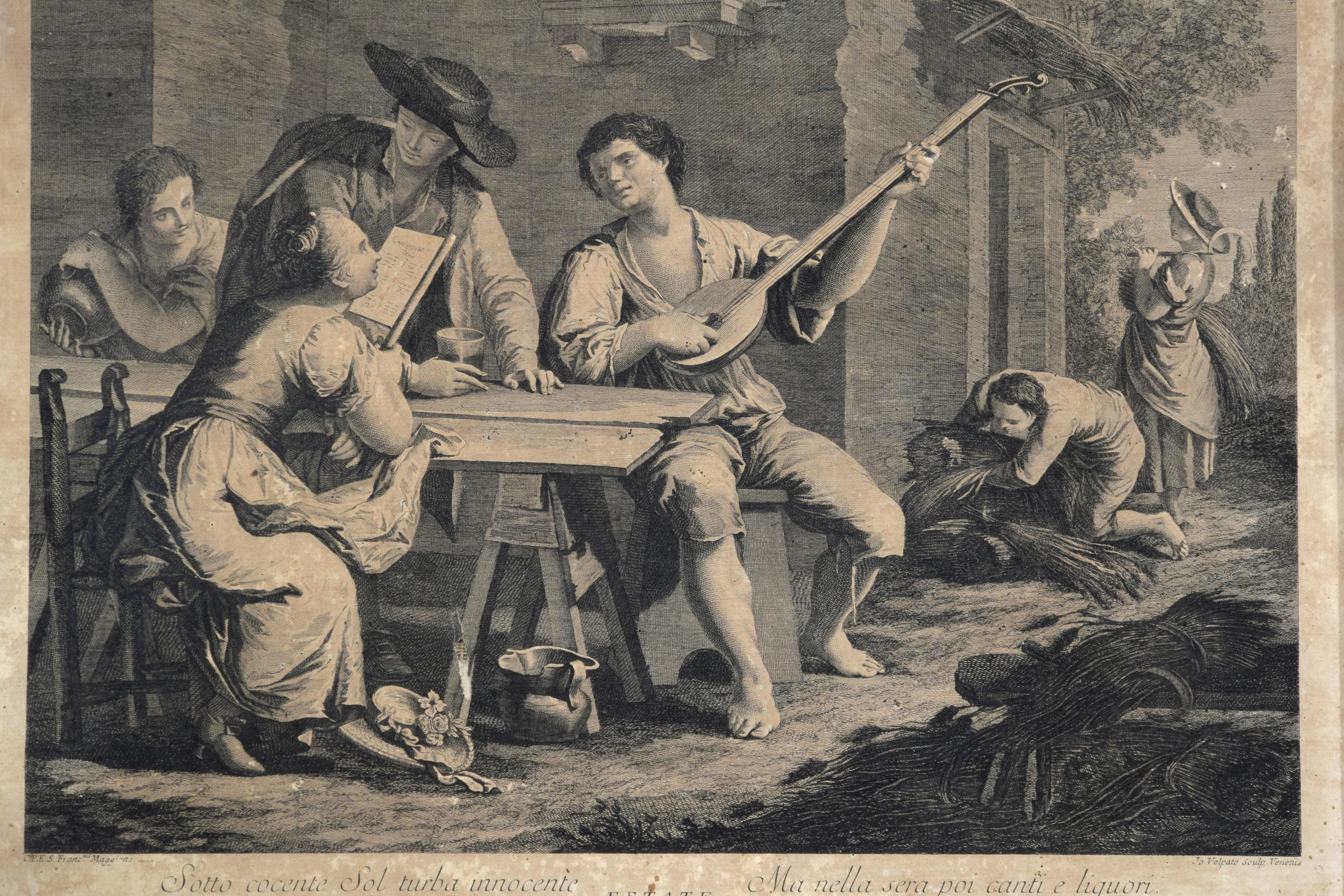 18h Century, Four Italian Etching Allegory of the Four Seasons For Sale 11