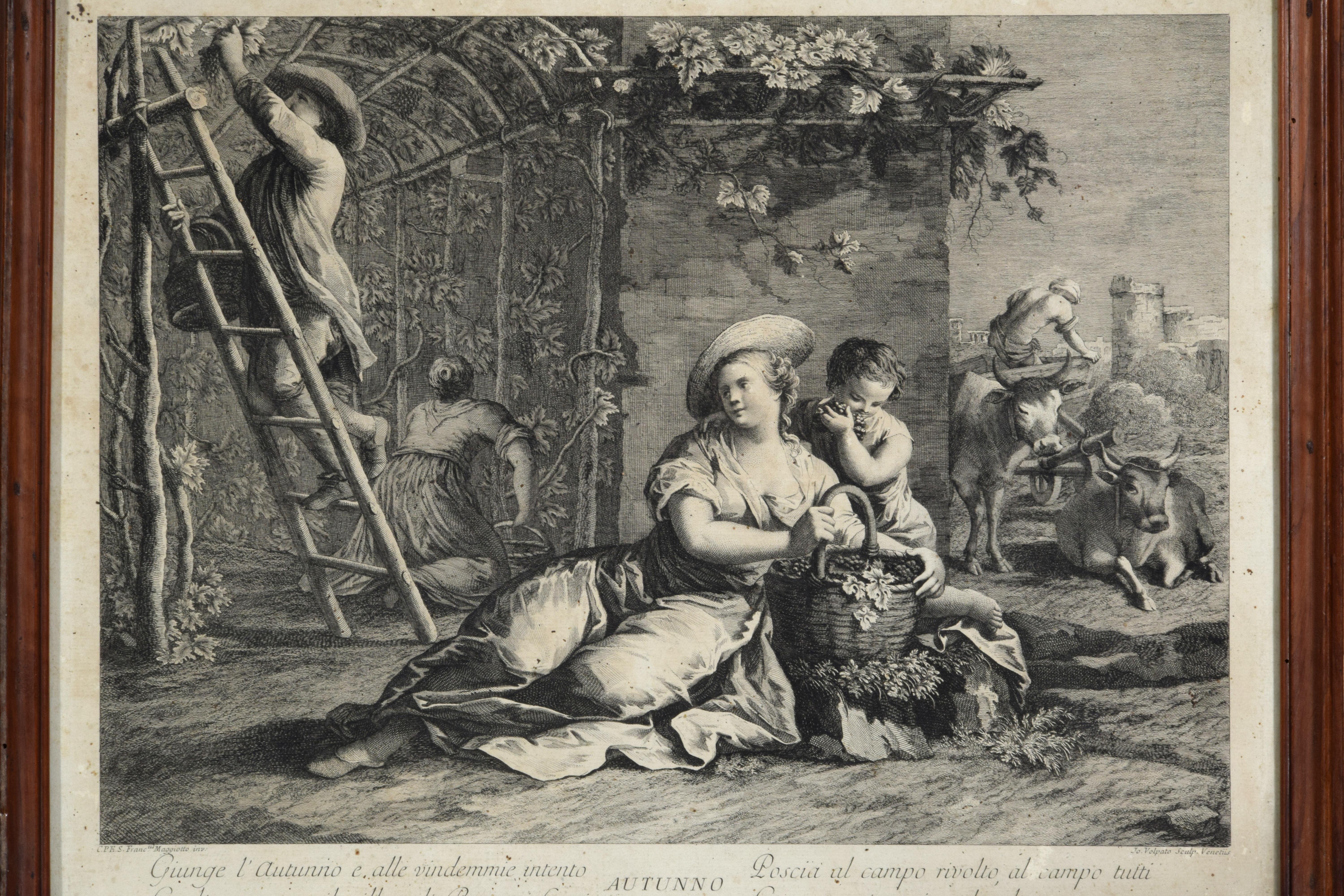 18h Century, Four Italian Etching Allegory of the Four Seasons For Sale 12