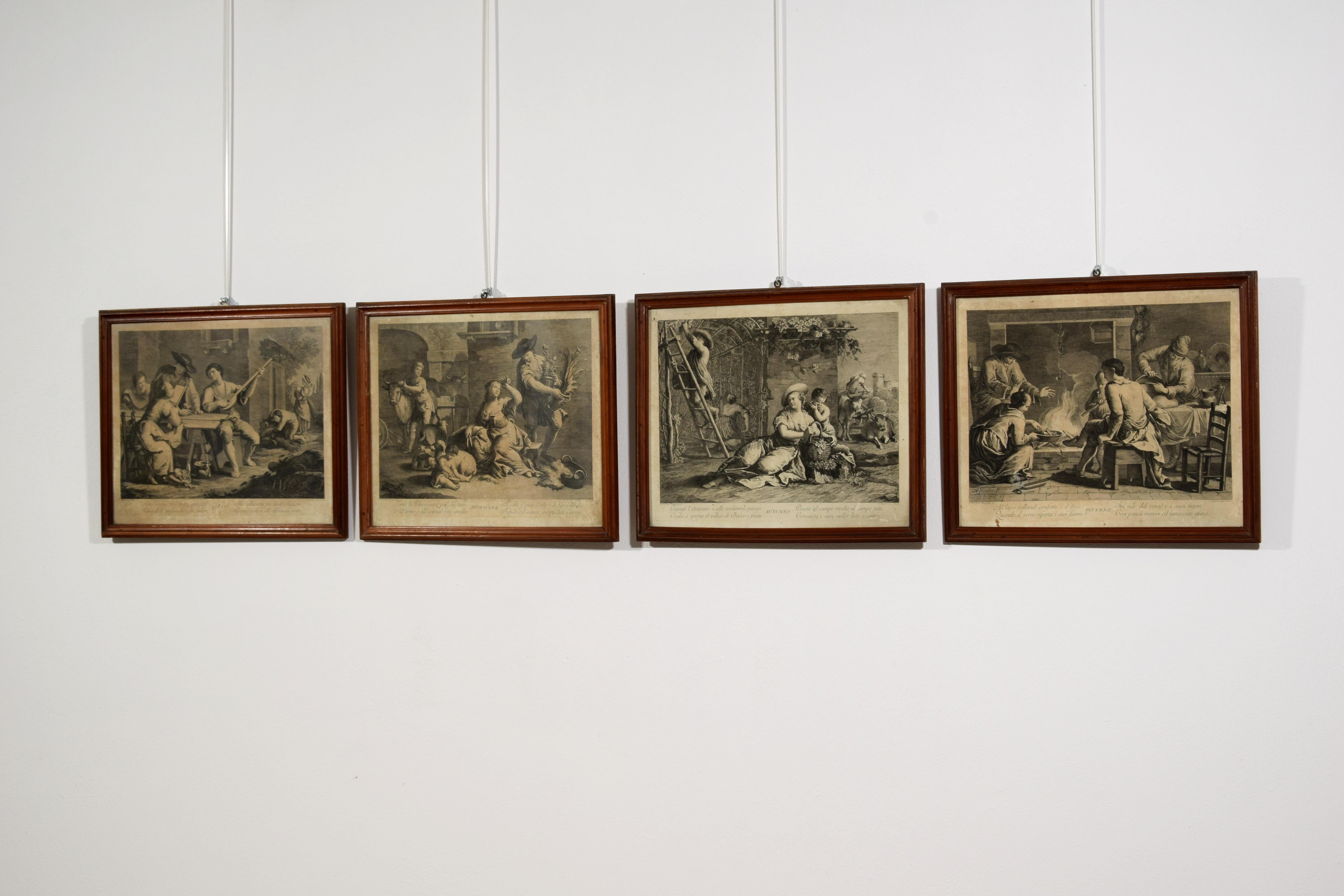 Neoclassical 18h Century, Four Italian Etching Allegory of the Four Seasons For Sale