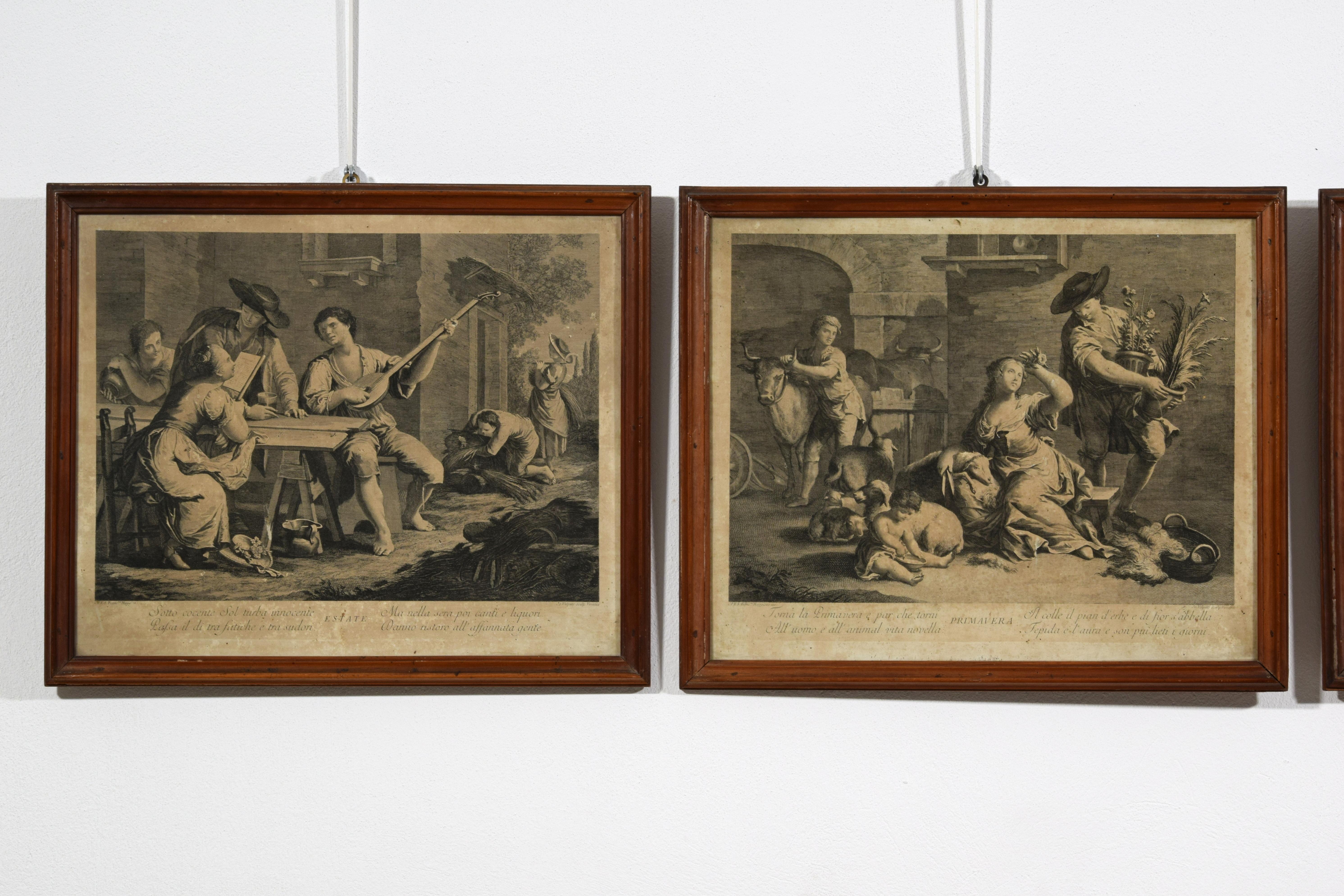 Engraved 18h Century, Four Italian Etching Allegory of the Four Seasons For Sale