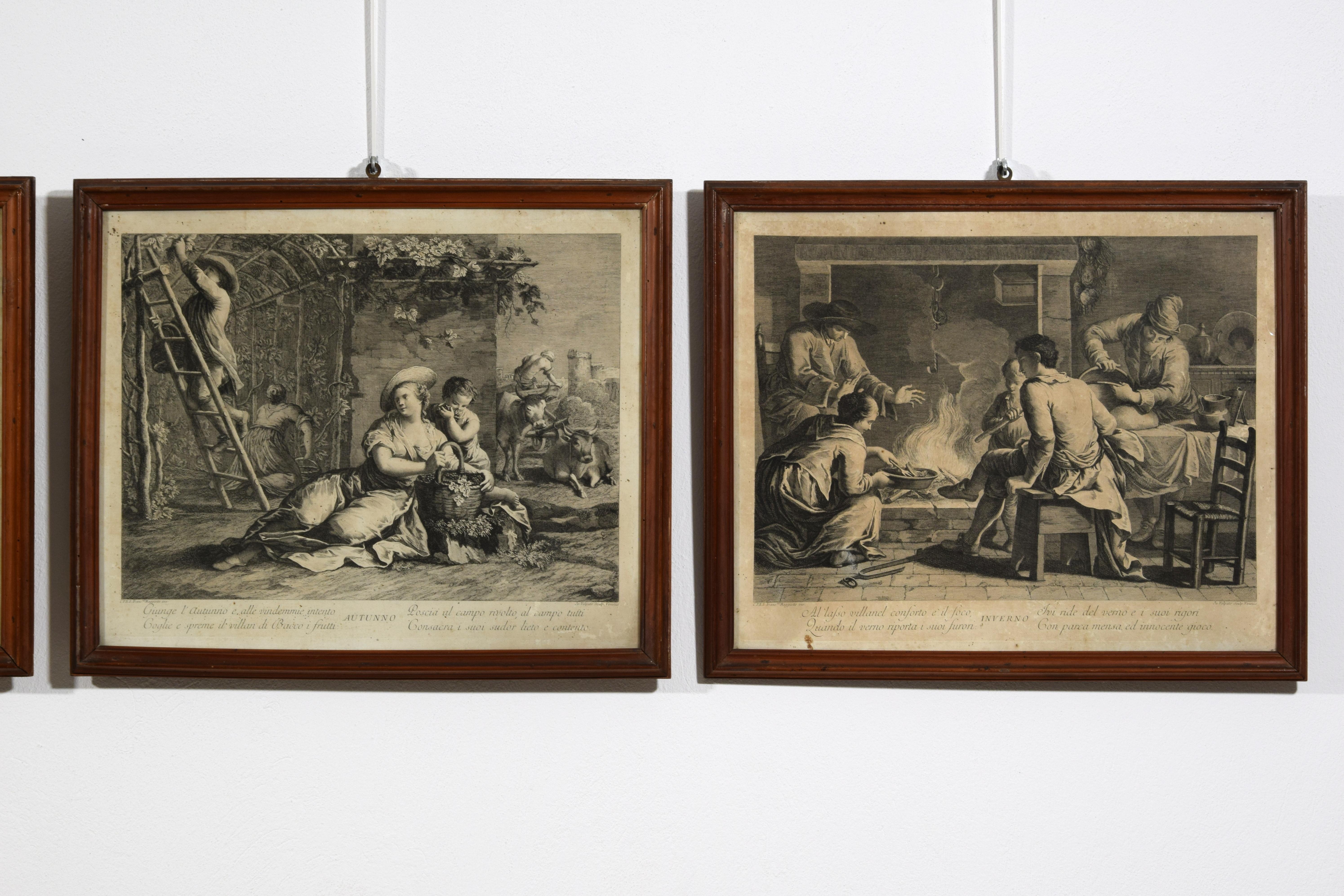 Late 18th Century 18h Century, Four Italian Etching Allegory of the Four Seasons For Sale