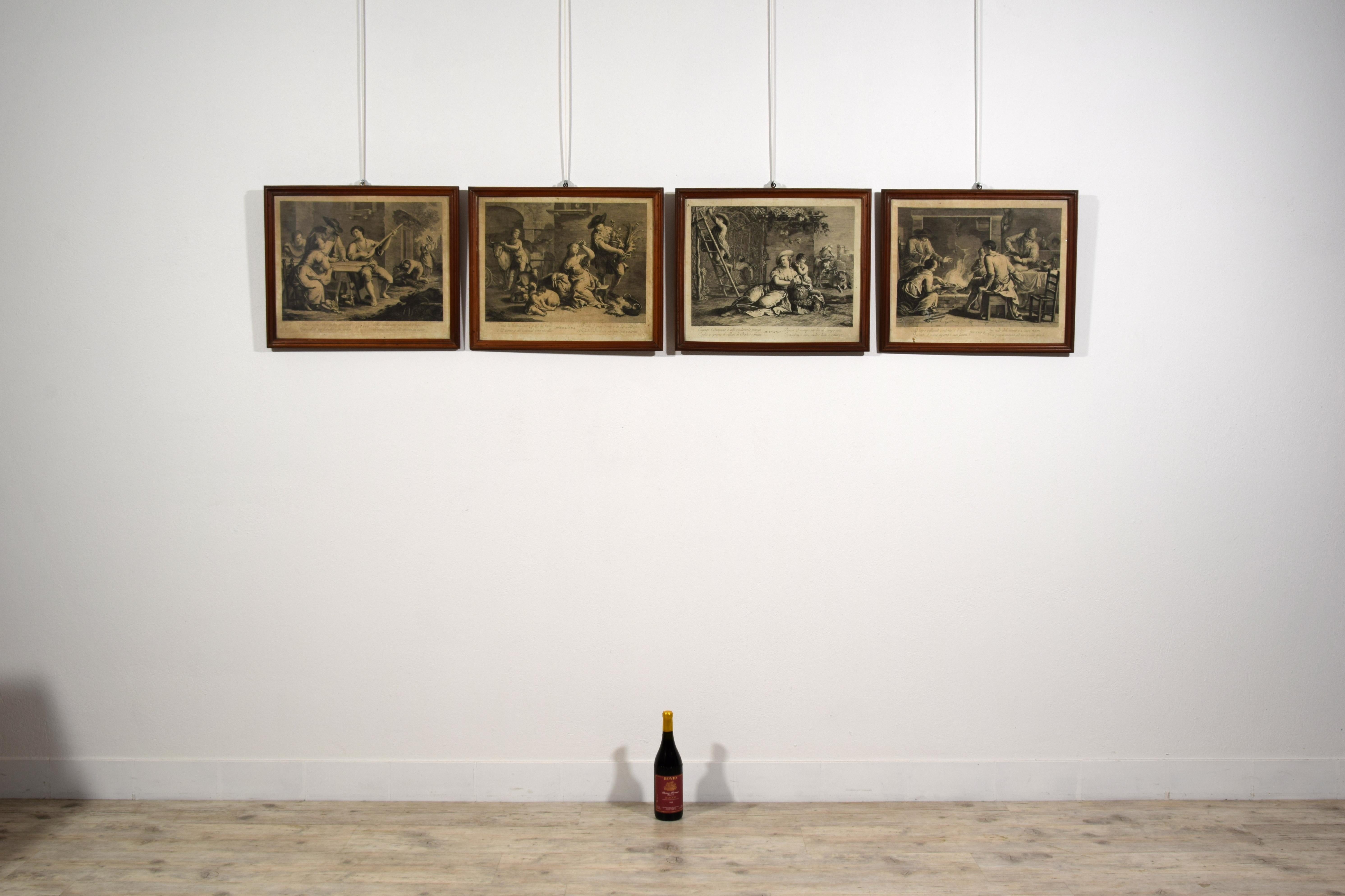 Canvas 18h Century, Four Italian Etching Allegory of the Four Seasons For Sale