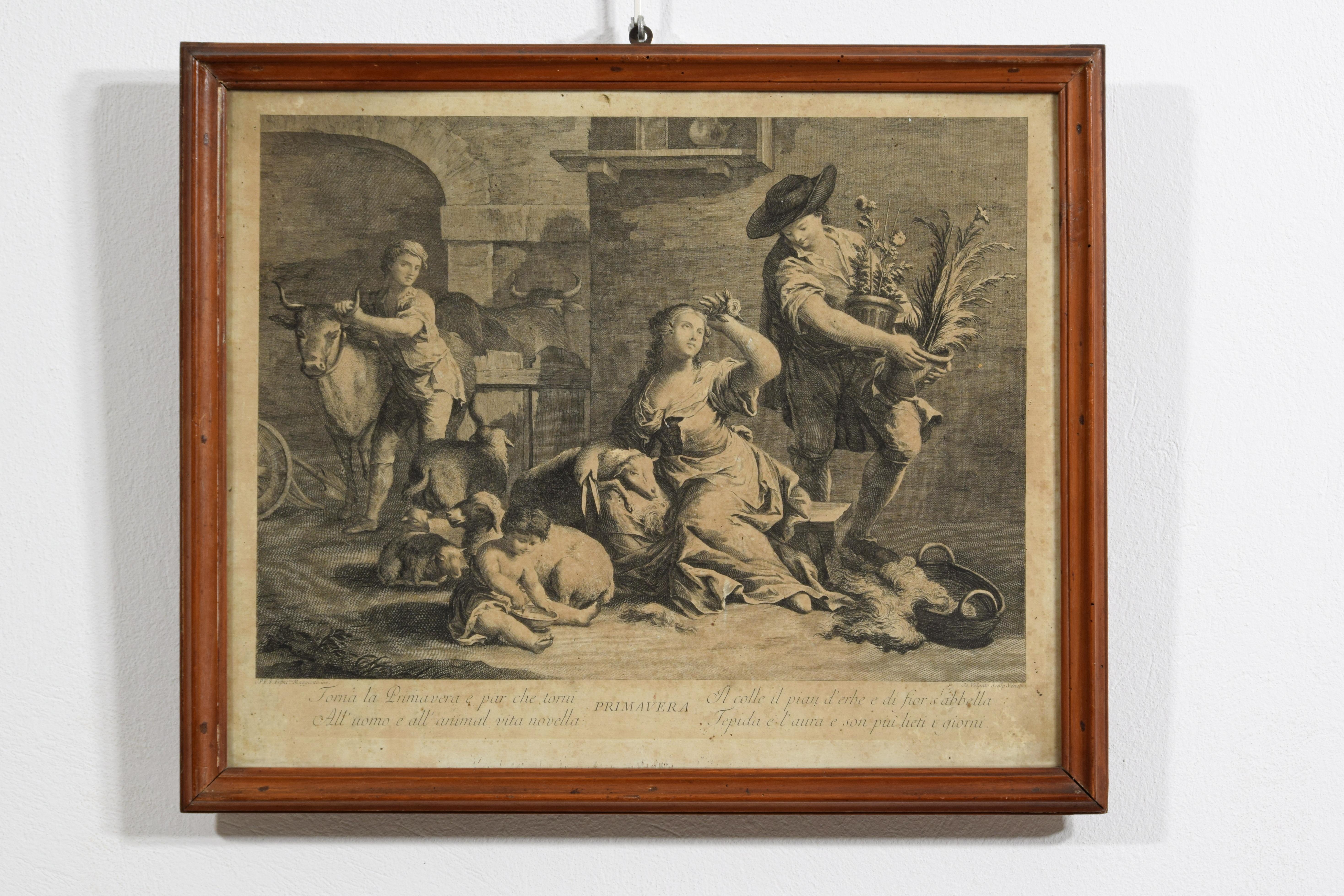 18h Century, Four Italian Etching Allegory of the Four Seasons For Sale 1