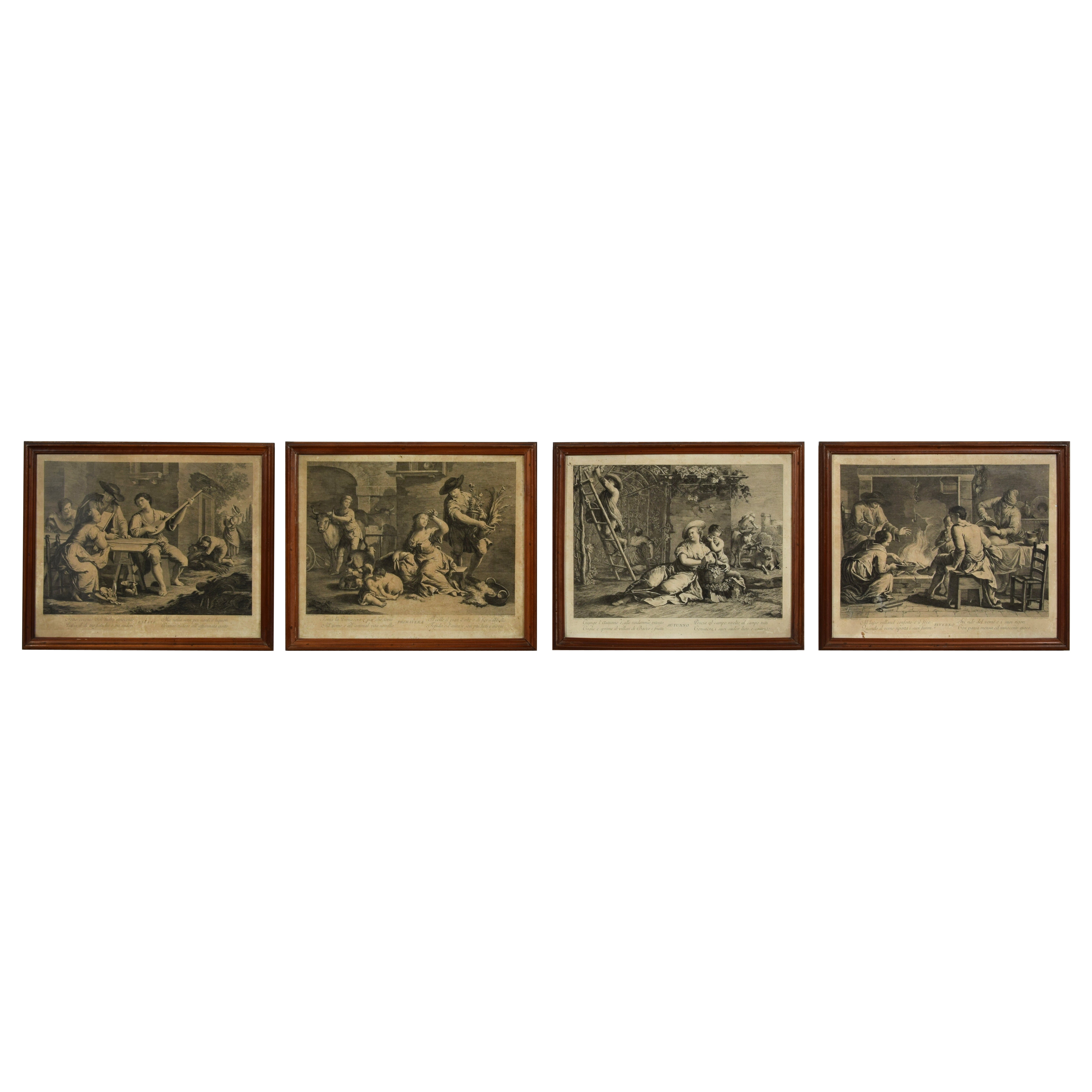 18e siècle, Quatre gravures italiennes Allégorie des quatre saisons