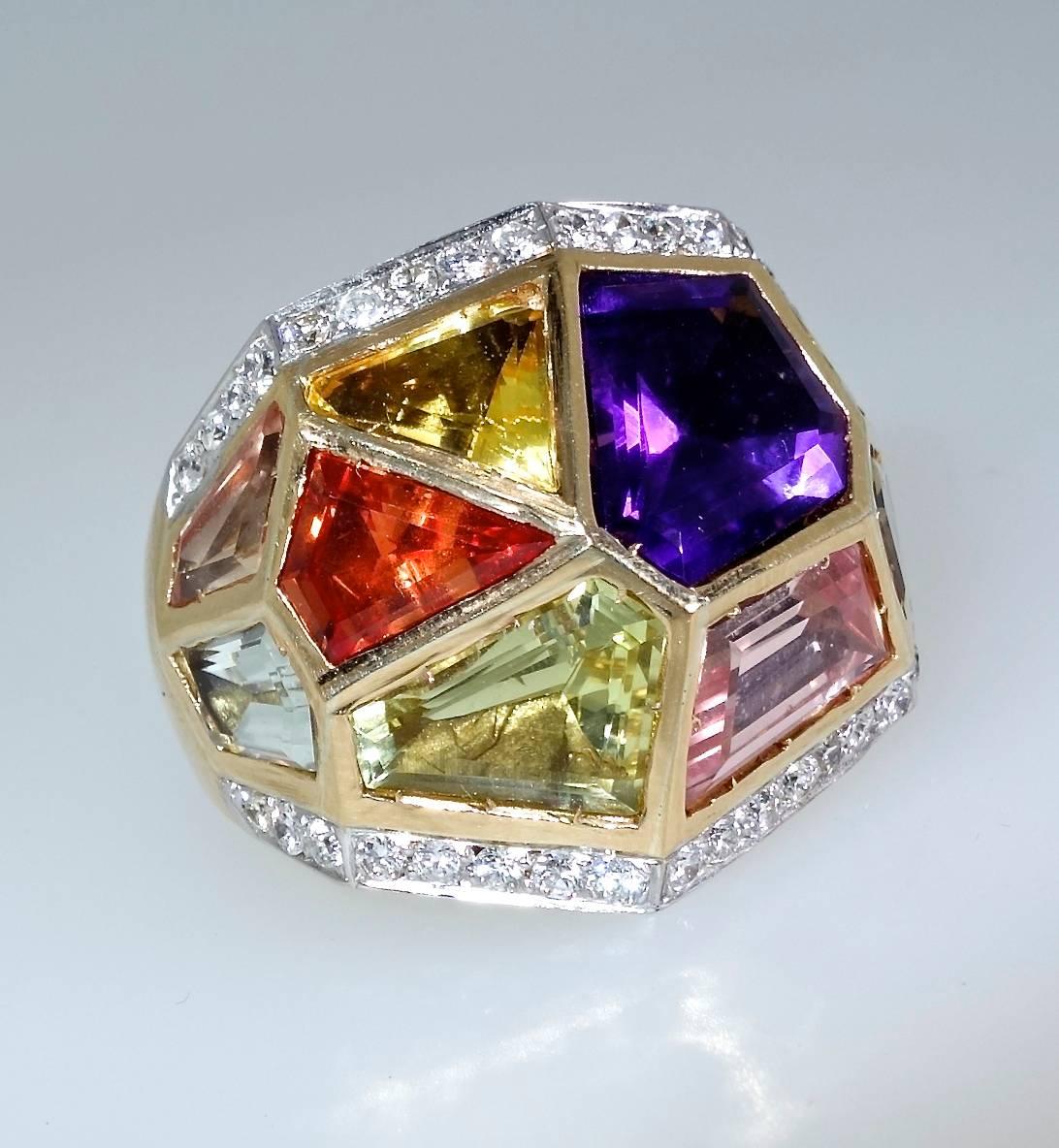 Modern Multi Gem Diamond Gold Ring