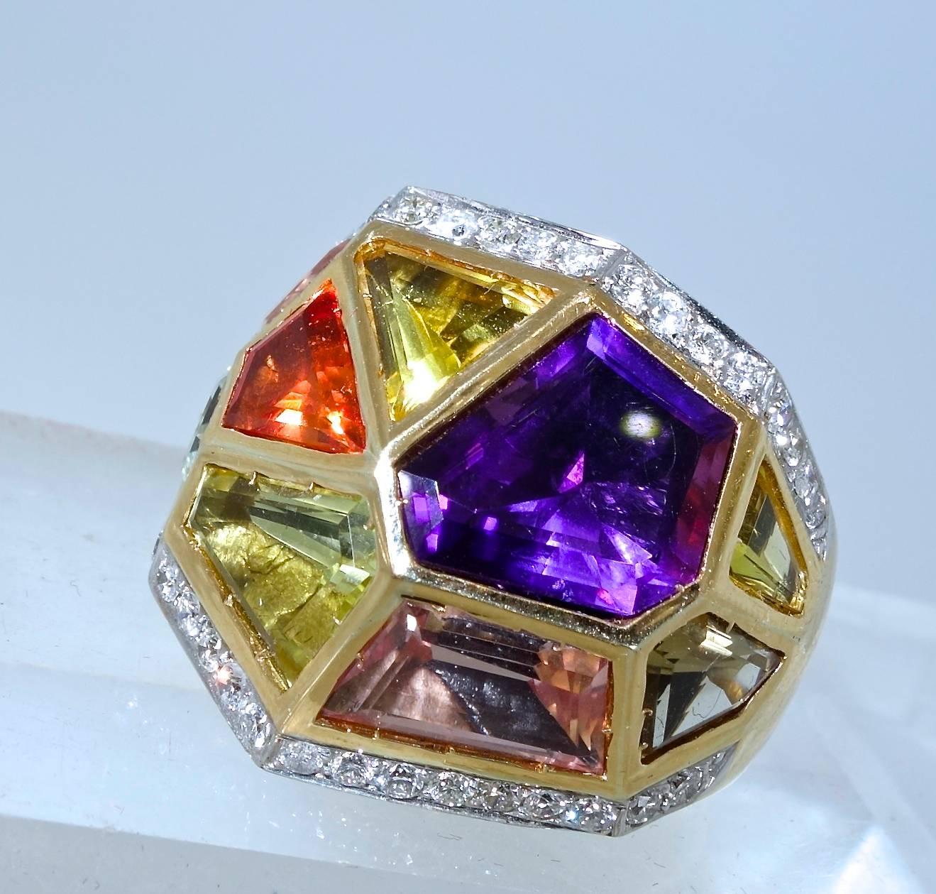 Women's or Men's Multi Gem Diamond Gold Ring