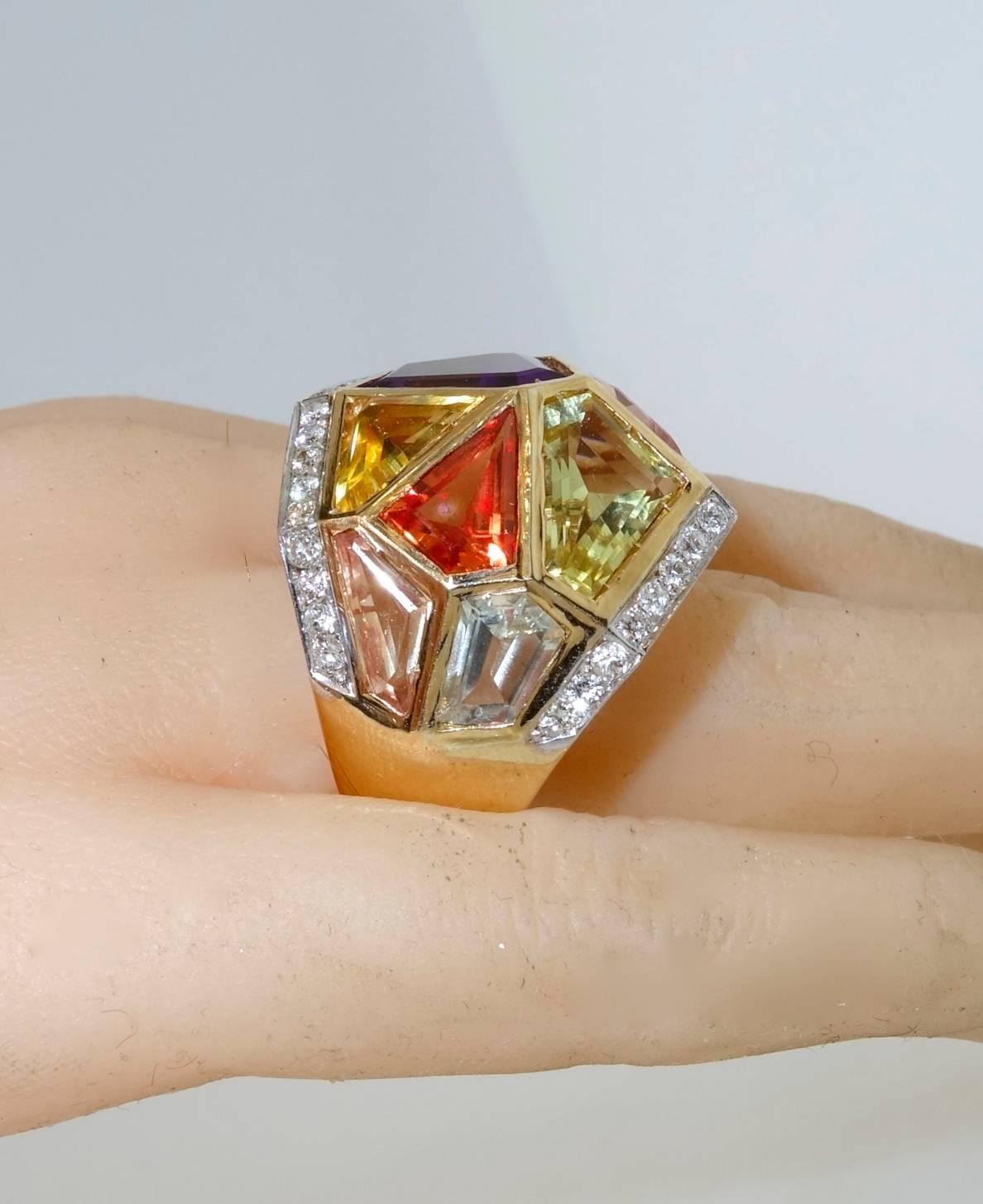 Multi Gem Diamond Gold Ring 2