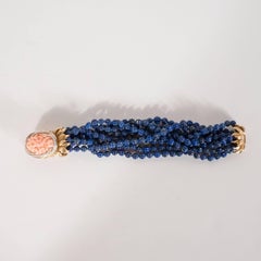 18k & Platinum Torsade Bracelet w/ Carved Lapis, Coral & Diamonds by David Webb