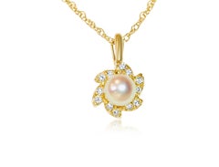 18K 0.65 CT Diamond & Pearl Earrings & Pendant Set