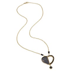 18K 1/2 Heart Necklace with Black Diamonds '2.85 CTW' and Black Mica