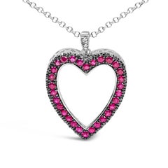 18K 1/3 Cttw Diamond and Red Ruby Open Heart with Black Rhodium Pendant Necklace