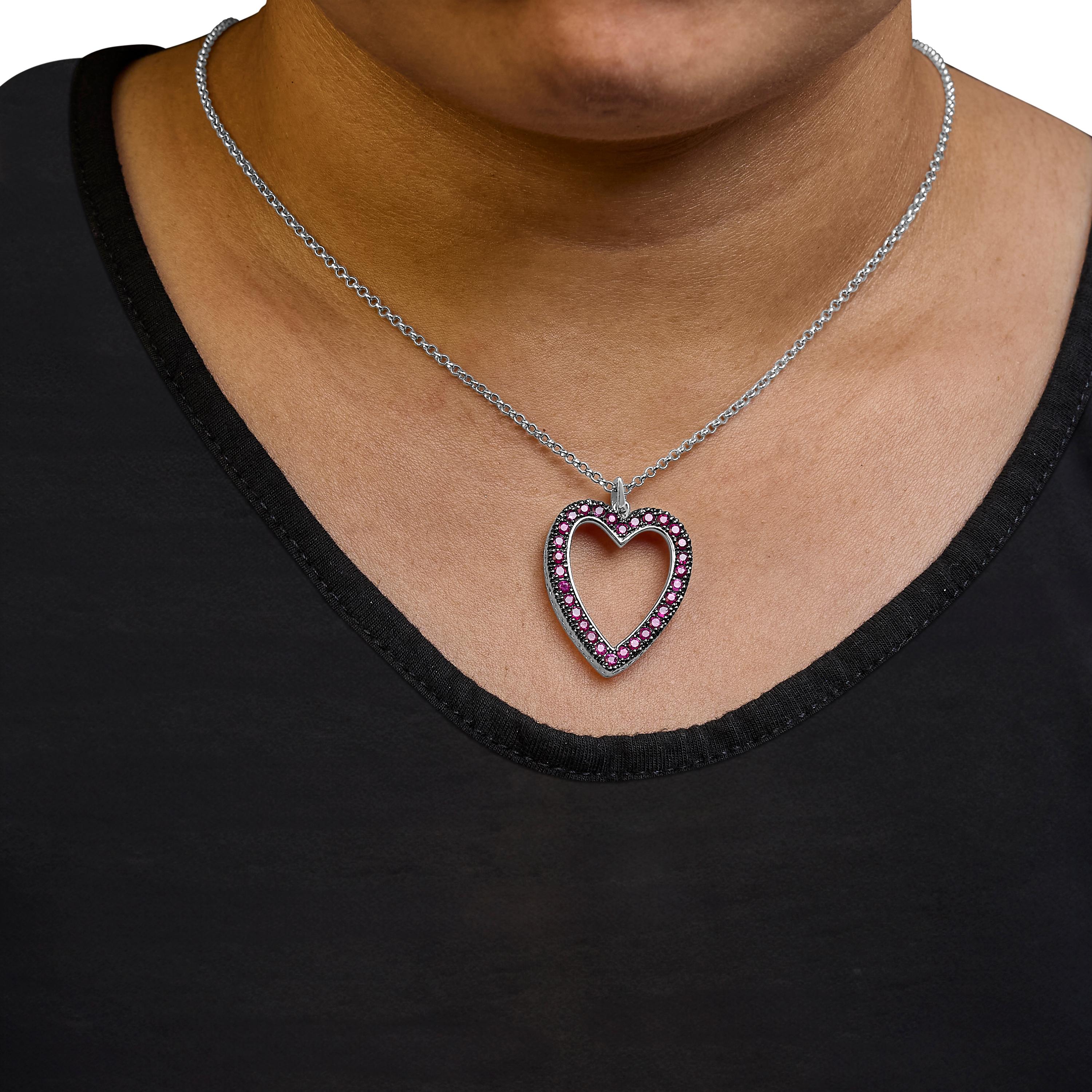 Collier 18K 1/3 Cttw Diamond and Red Ruby Open Heart with Black Rhodium Pendentif Neuf - En vente à New York, NY
