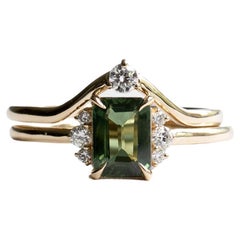 18K 1 Carat Green Sapphire Ring Set