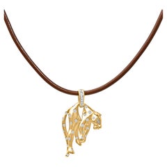 18K 1.00 Cttw Diamond Cat and Bail Pendant Necklace Collar with Matte Finish